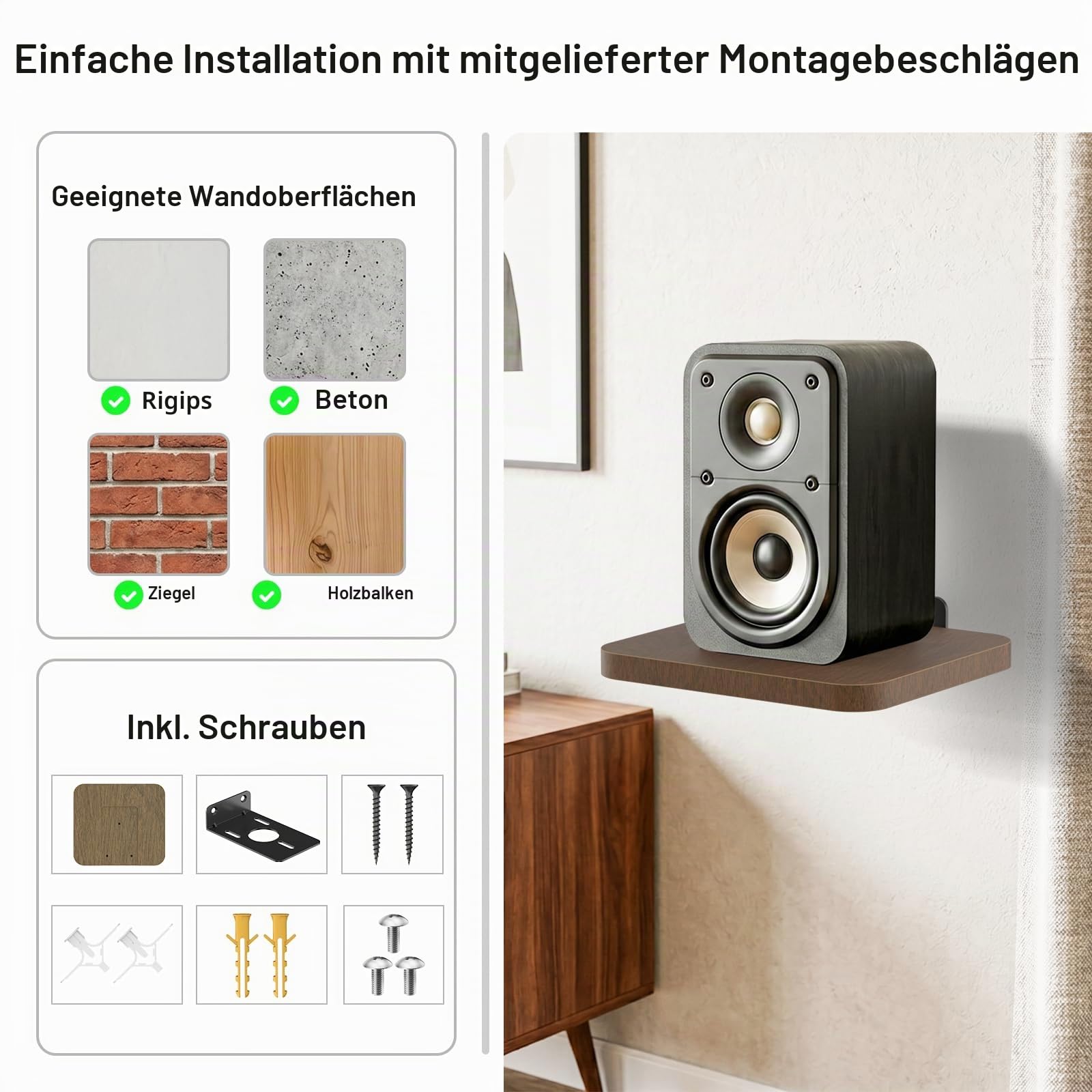 Universelle Rücklautsprecher-Wandhalterung für Samsung, Roku, Sony, JBL, Vizio, LG, kleine Lautsprecherhalterung, Holz, verstellbare Lautsprecherregal, Wandhalterung für die meisten