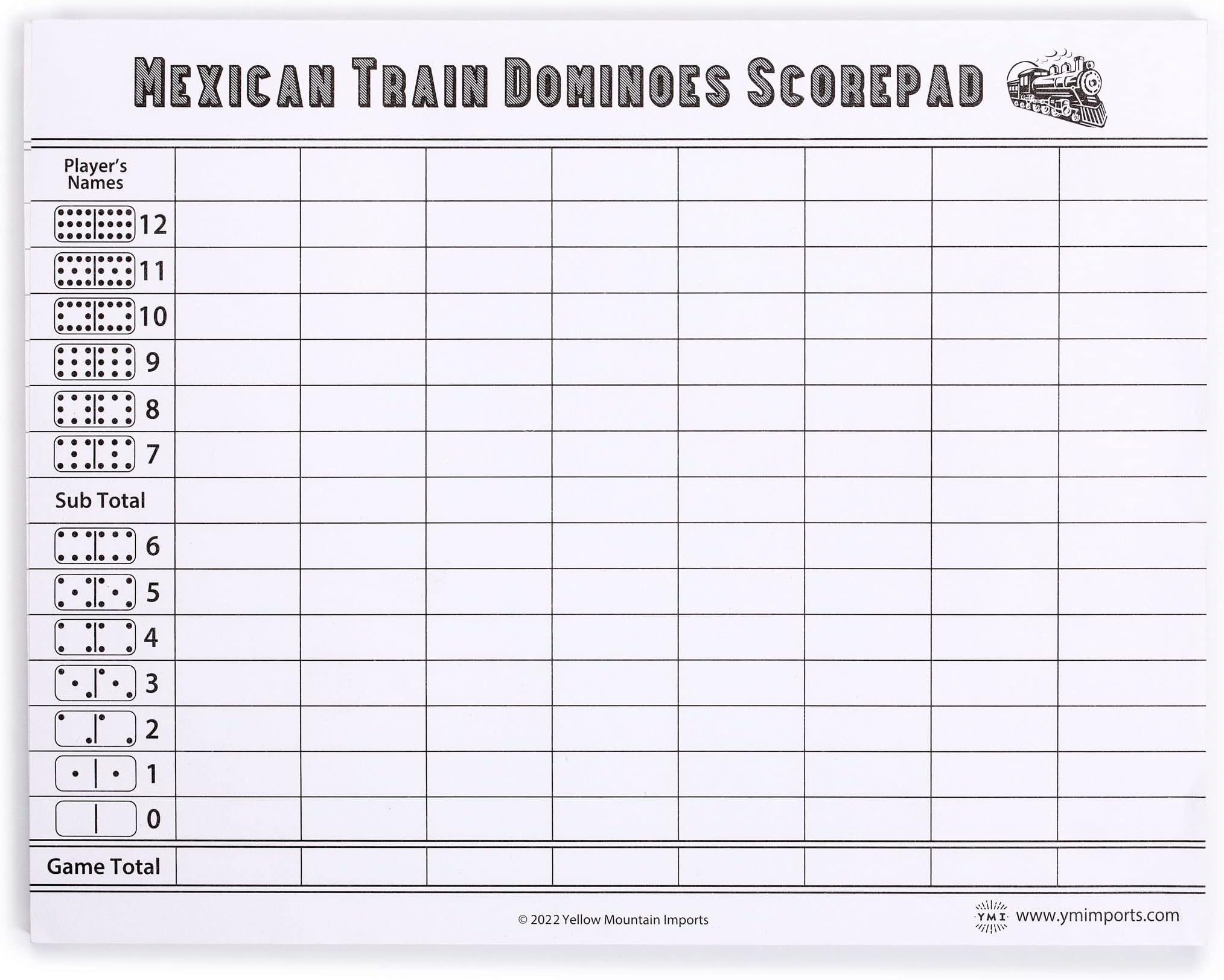 Domino Scorepad for Mexican Train - 50 Sheet