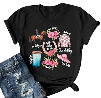 Horse Racing T-Shirt for Women Horses Lover Shirts Graphic Short Sleeve Top