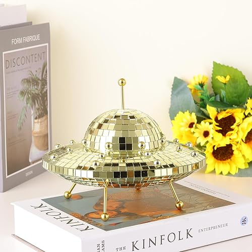 Bola de discoteca OVNI retro, decoración de OVNI con temática espacial, luces de discoteca reflectantes para fiestas, bola de discoteca de espejo