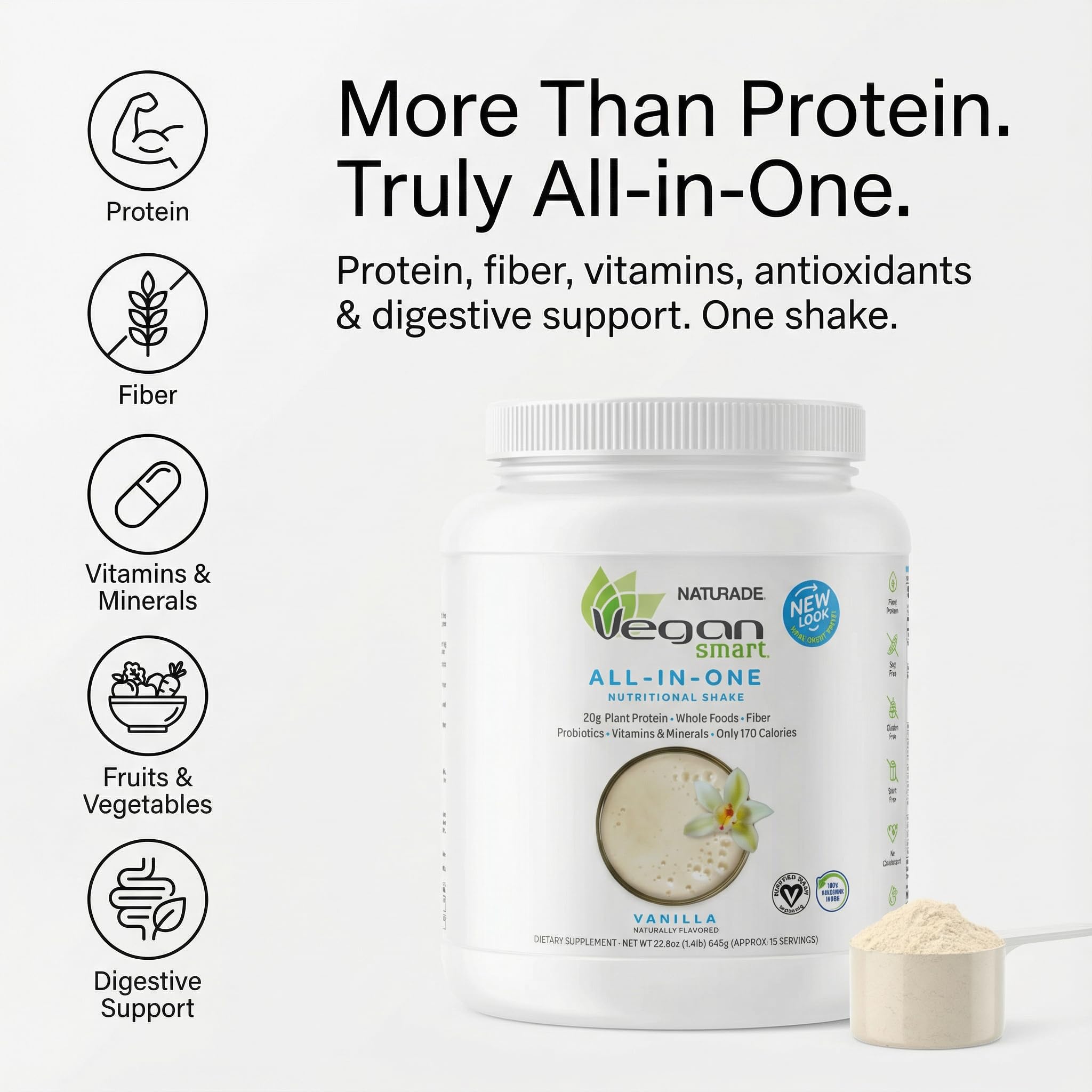 Vegansmart Naturade All-in-One Plant-Based Shake – Low Sugar Nutrition with Protein, Fiber, Vitamins & Minerals, Supports Balanced Energy & Wellness, Vanilla, Vegan - 22.75 oz — Amazon image 4