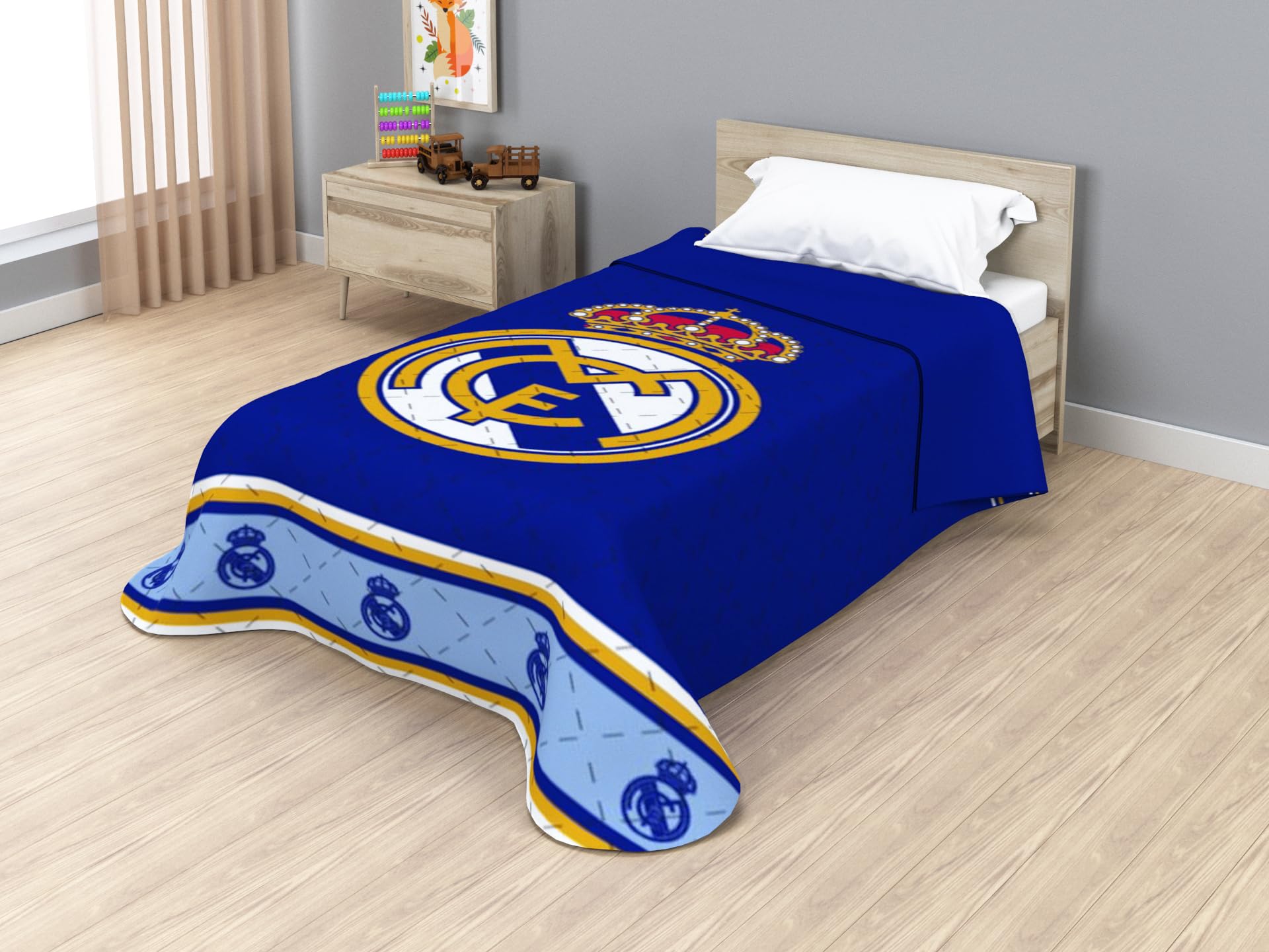 Edredón Fino Real Madrid Cama 90cm Colcha Bouti 180x260cm Escudo