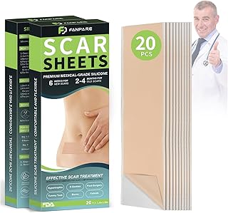Medical Grade Silicone Scar Sheets Scar Tape (1.6"x 6",20Pcs), Scar Strips Treatment & Prevention, Scar Tape for Surgical Scars,C-Section,Tummy Tuck,Keloid Bump Scars Removal
