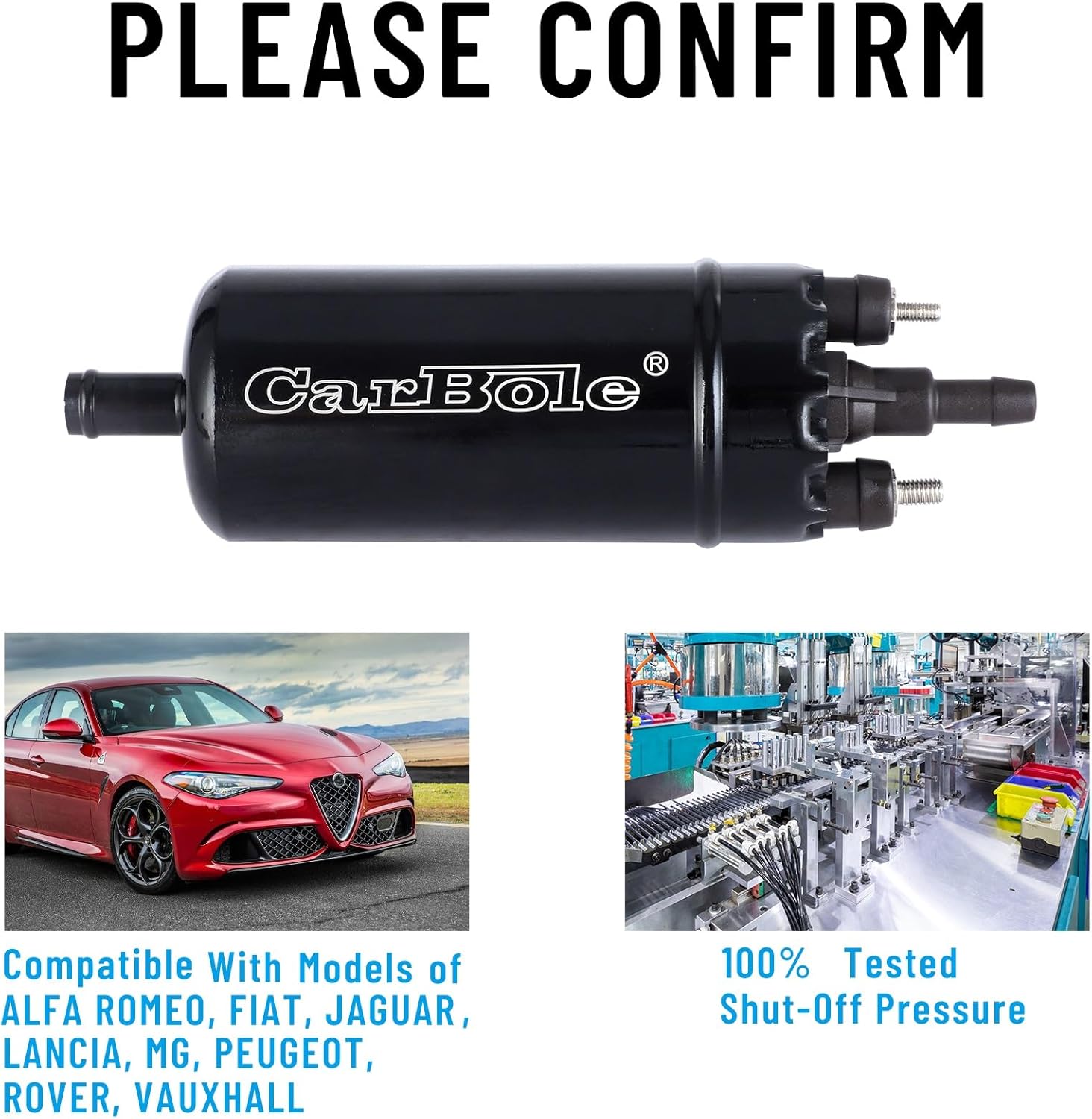 CarBole External In Line Fuel Pump: 116 PSI High Pressure Unversal 12V Electric Pump Injection Systems Replacement for 0580464070 With Mounting Bracket Clamp (Black)