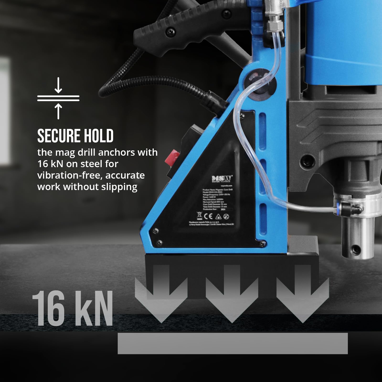 MSW wiertarka magnetyczna 1600 W 830 obr./min 16 kN do wierteł 13/35 mm wiertarka rdzeniowa wiertło magnetyczne