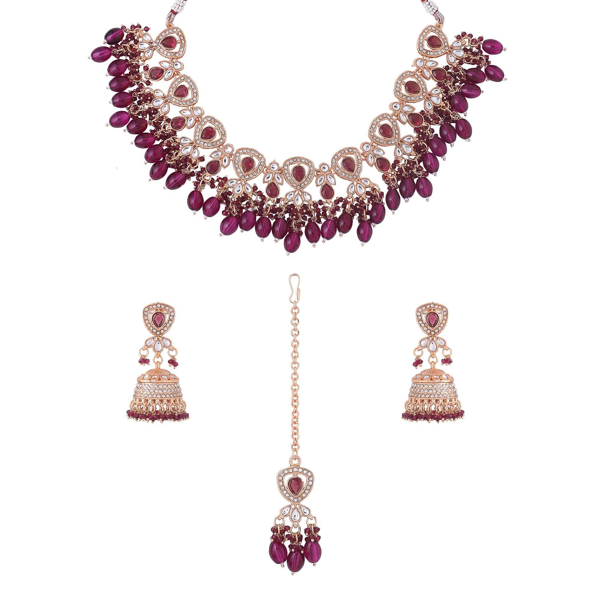Yellow Chimes Jewellery Set for Women & Girls Crystal Jewellery Set for Women| Gold Tone Maroon Crystal and Beads Drop Choker Necklace Set | Birthday Gift for girls & women Anniversary Gift for Wife (B0C6LYZS9H) Amazon Price History, Amazon Price Tracker