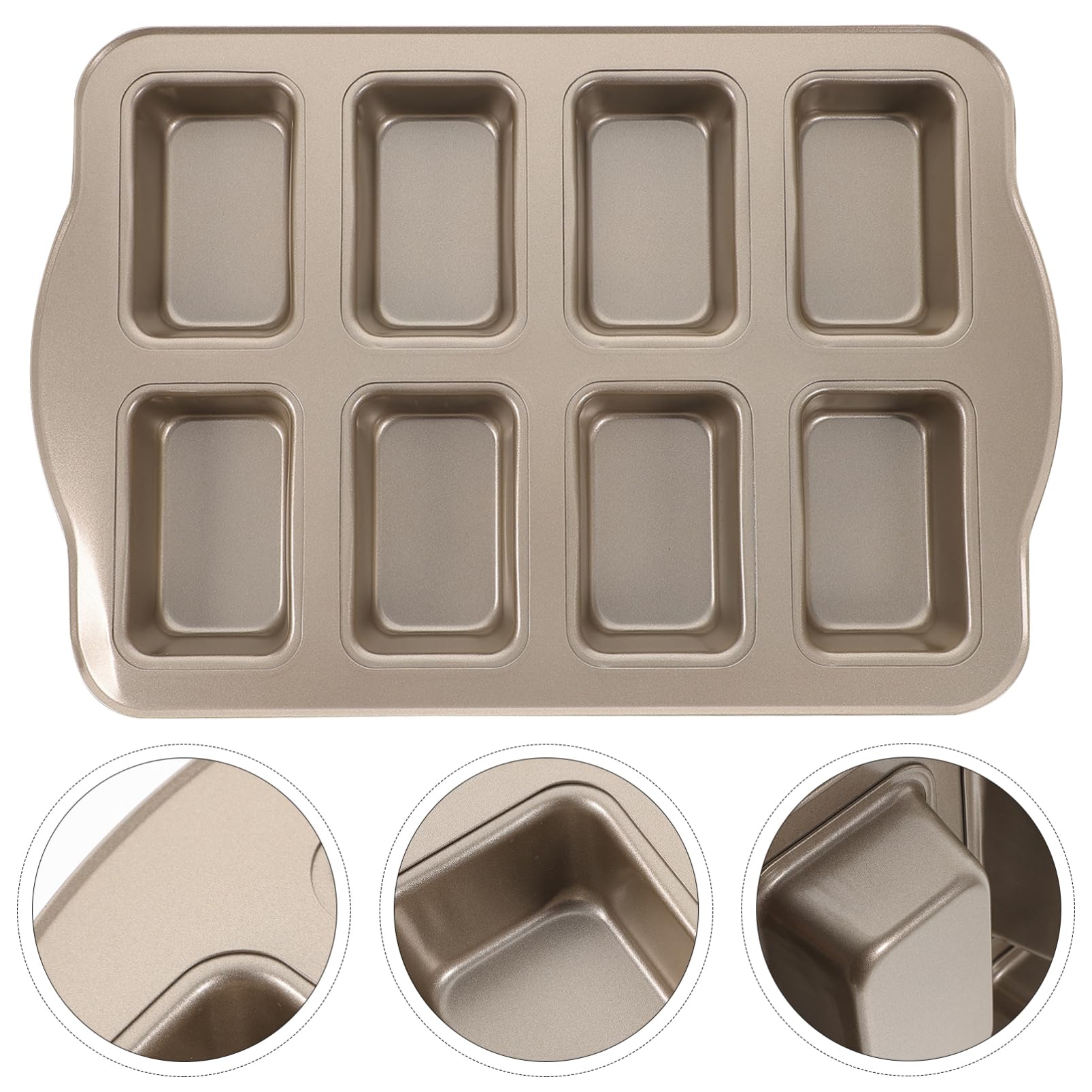 DECHOUS Moule à Gâteau Rectangulaire 8 Cavités Stable et Facile à Utiliser Antiadhésif en Acier Carbone Doré pour Mini Pains et Pâtisseries Goûter