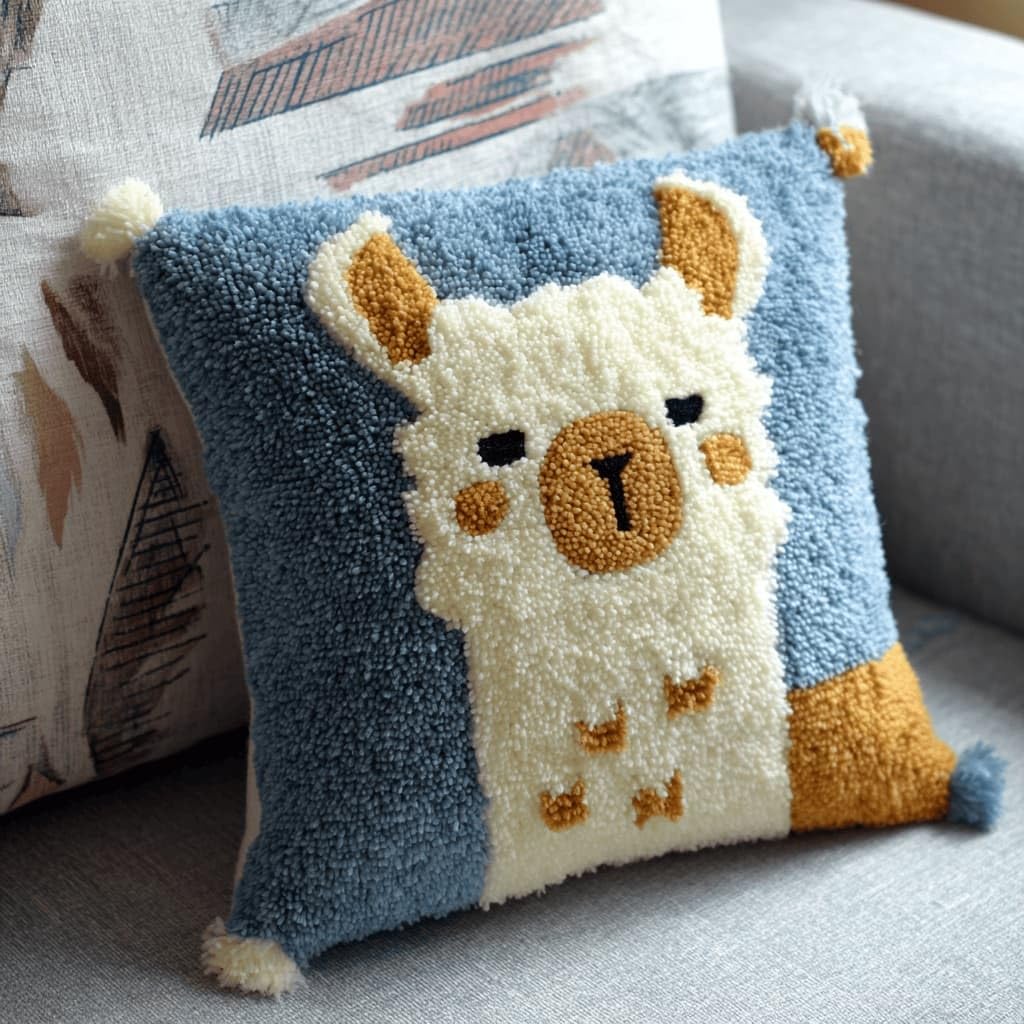 AxiangziK Latch Hook Cushion Kits,Alpaca DIY Needlework Pillow Cover Cushion Rug Making Kit,17X17Inch Handmade Embroidery Kits, Decorative Throw Pillow Cover for Sofa Cushions, Bedroom Decor