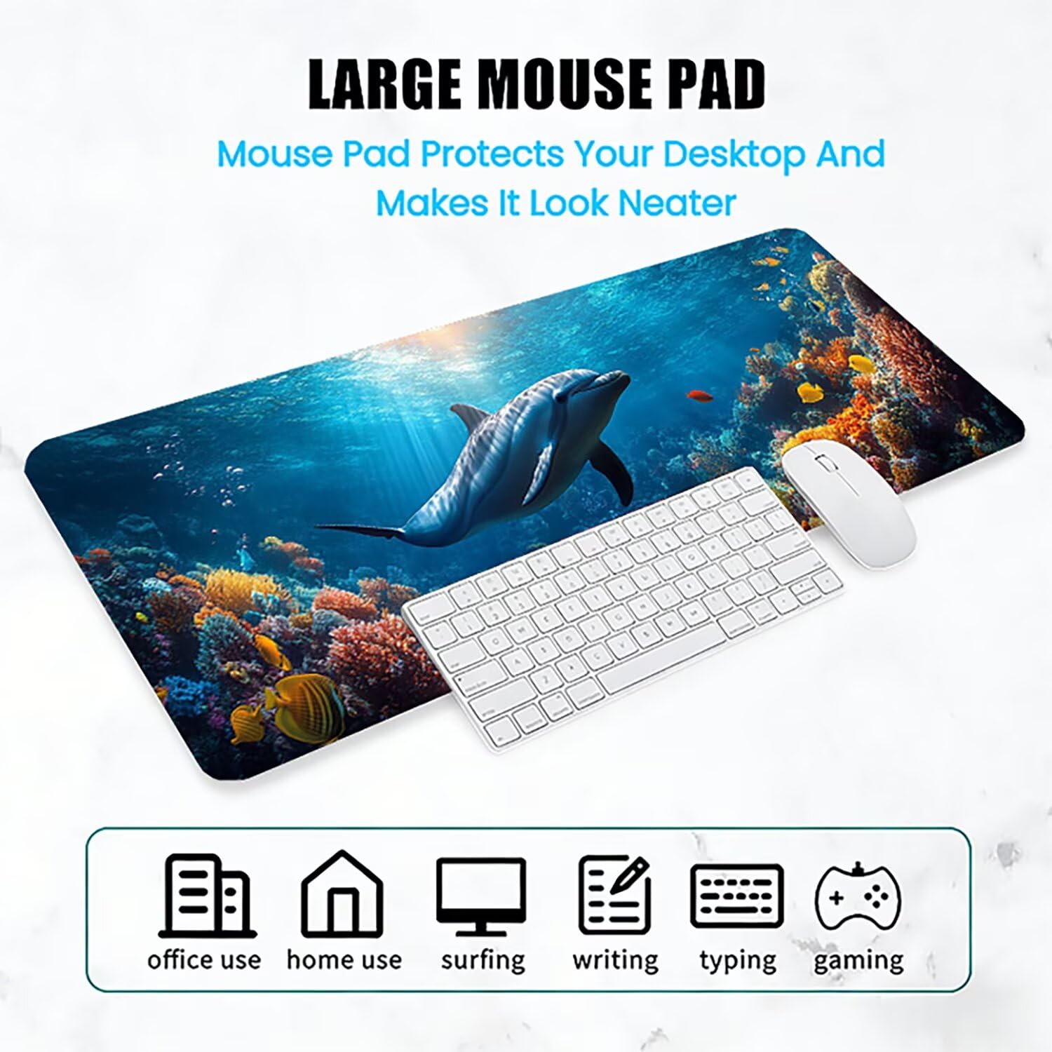 Podkładka pod mysz Lejnlnng XXL - 120x60cm - Podkładka pod mysz dla dużych graczy, Ocean XL antypoślizgowa gumowa mata na biurko, wodoodporna podkładka pod mysz o wysokiej precyzji i szybkości baza JL