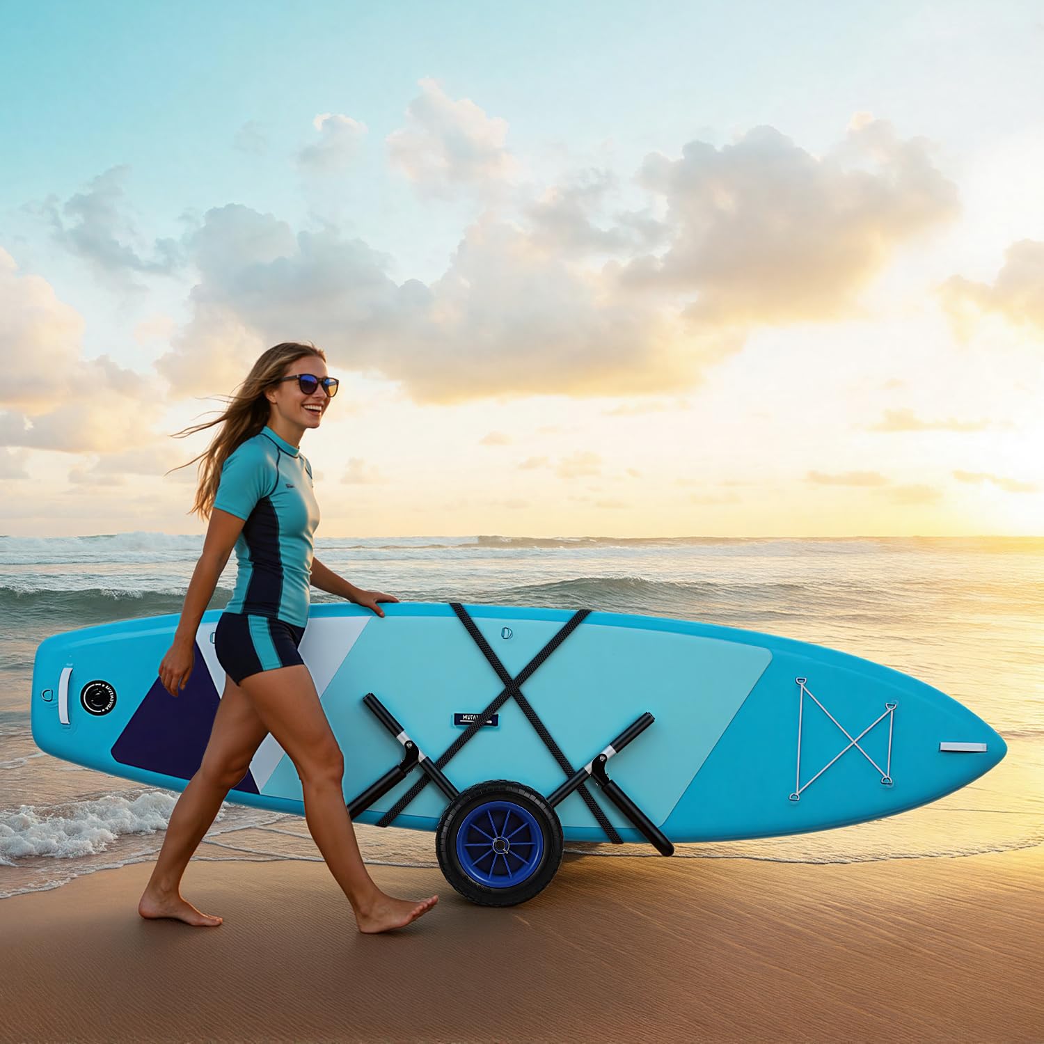 Gimisgu Tavola da surf trolley per SUP Board Stand Up Paddle, pieghevole e imbottita, 59 x 42 x 54 cm, telaio in alluminio, include 2 cinghie per giù