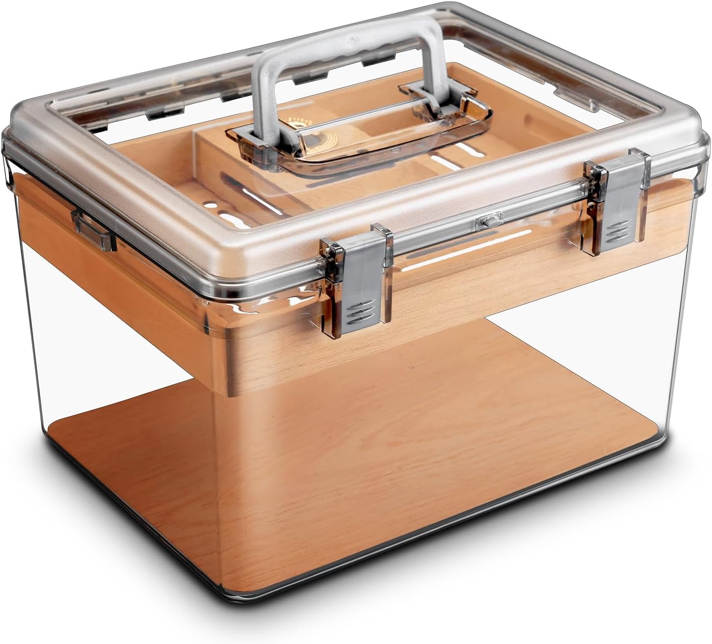 Acrylic Cigar Humidor with Hygrometer and Humidifier, Cedar Wood Tray, Modern Transparent Cigar Box with Handle, Gifts for Men (Large)