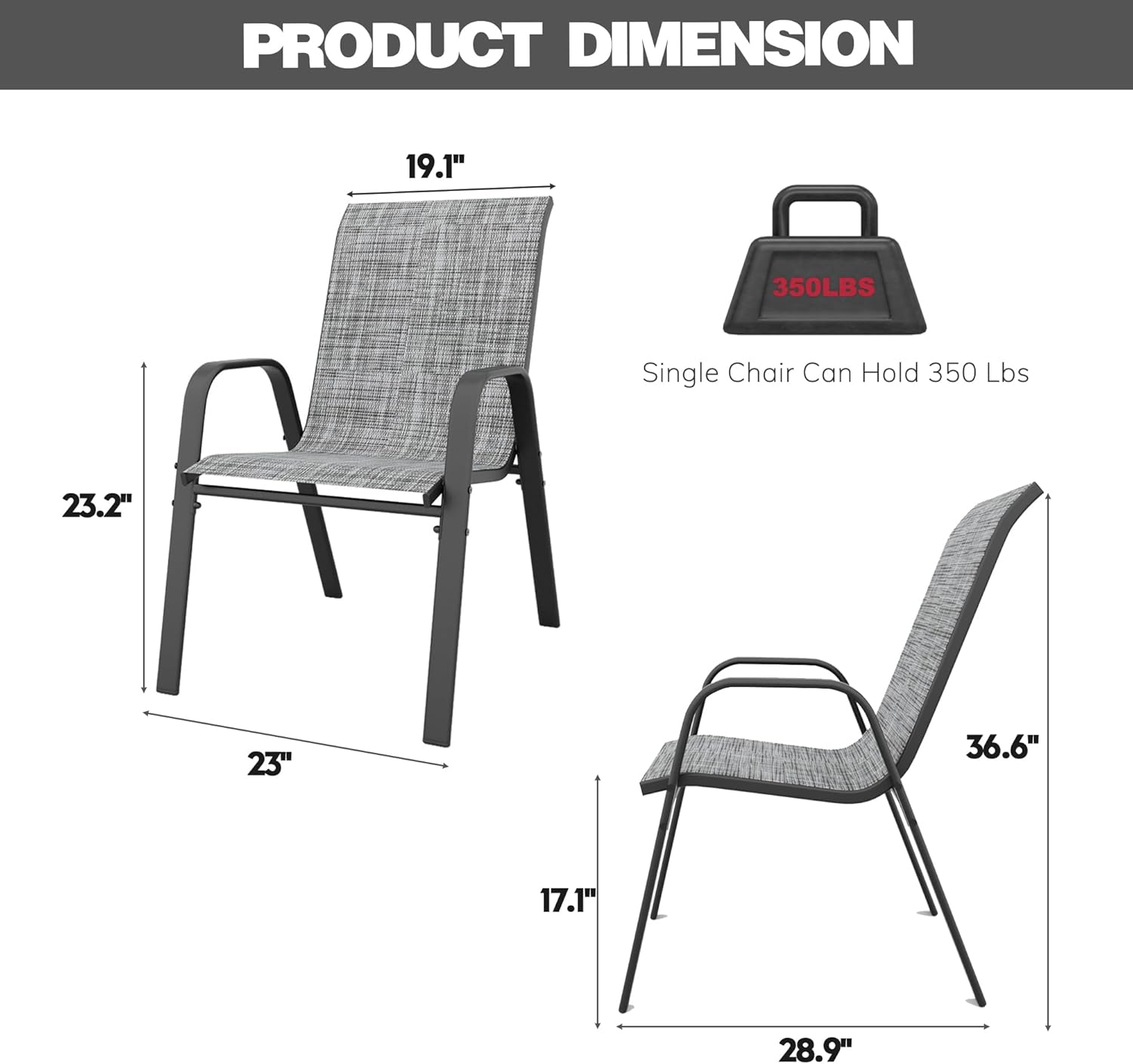 Patio Chairs Set of 6, Stackable Outdoor Dining Chairs for All Weather Textilene Fabric & Metal Frame, Outdoor Chairs Set for Backyard Deck Garden