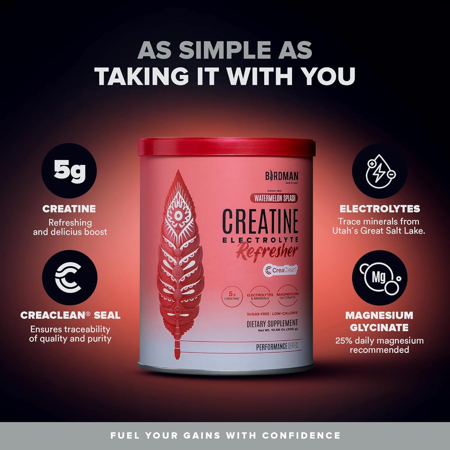 BIRDMAN Creatine Refresher | Creatine Monohydrate Powder with Electrolytes, Magnesium Glycinate & Vitamins | Creaclean Seal | Sugar Free, Low Calorie | Watermelon Splash | 30 Servings - Image 3
