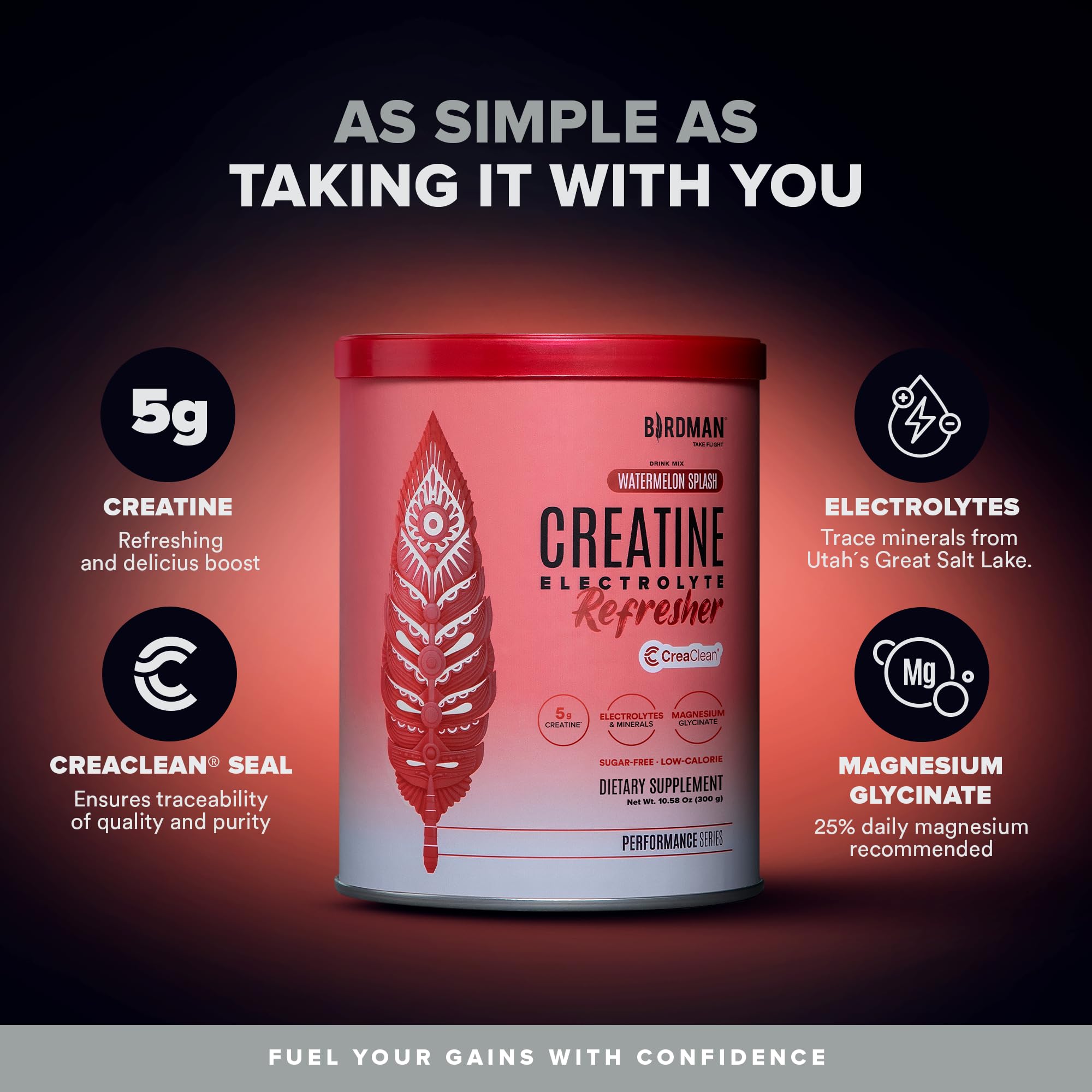 BIRDMAN Creatine Refresher | Creatine Monohydrate Powder with Electrolytes, Magnesium Glycinate & Vitamins | Creaclean Seal | Sugar Free, Low Calorie | Watermelon Splash | 30 Servings — Amazon image 3