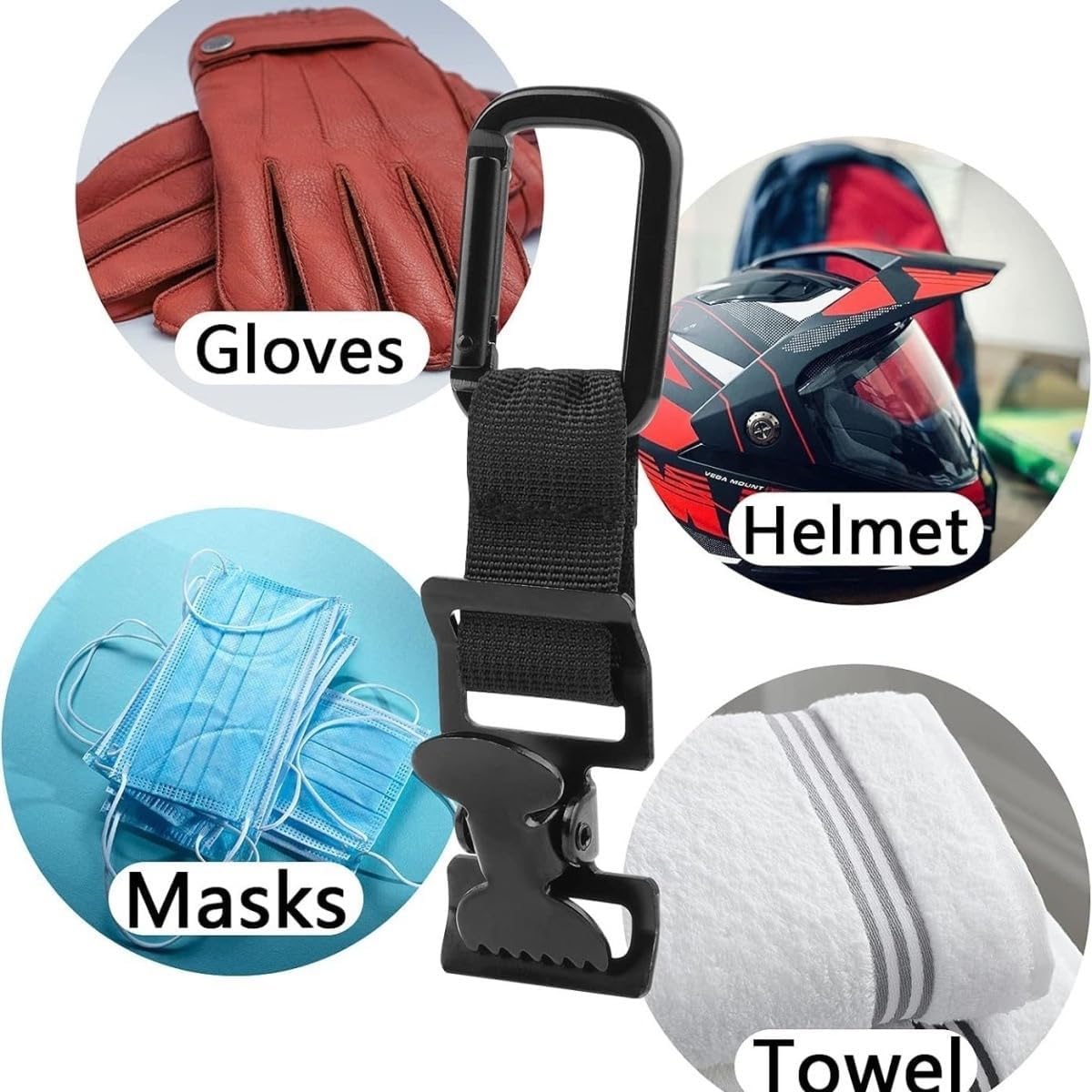 Multi-Purpose Glove Holder Clip with Carabiner, Adjustable Nylon Belt Strap Metal Clamp, Portable Golf Towel Helmet Mask Storage Clip for Golfers, Construction Work Outdoor Camping