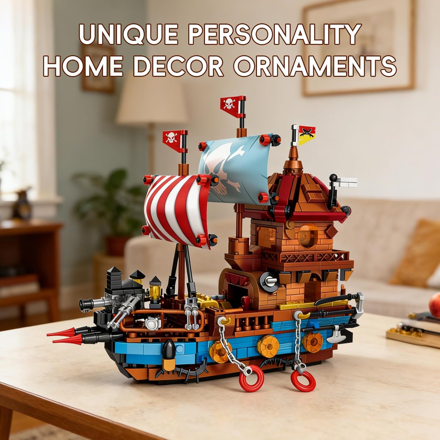 Pirate Ship Building Set 916 Pcs Corsair Model Boat Kit for Adults & Teens, Classic Nautical Vessel with Skull Sails & Cannons Collectible Ocean Theme Home Decor Display