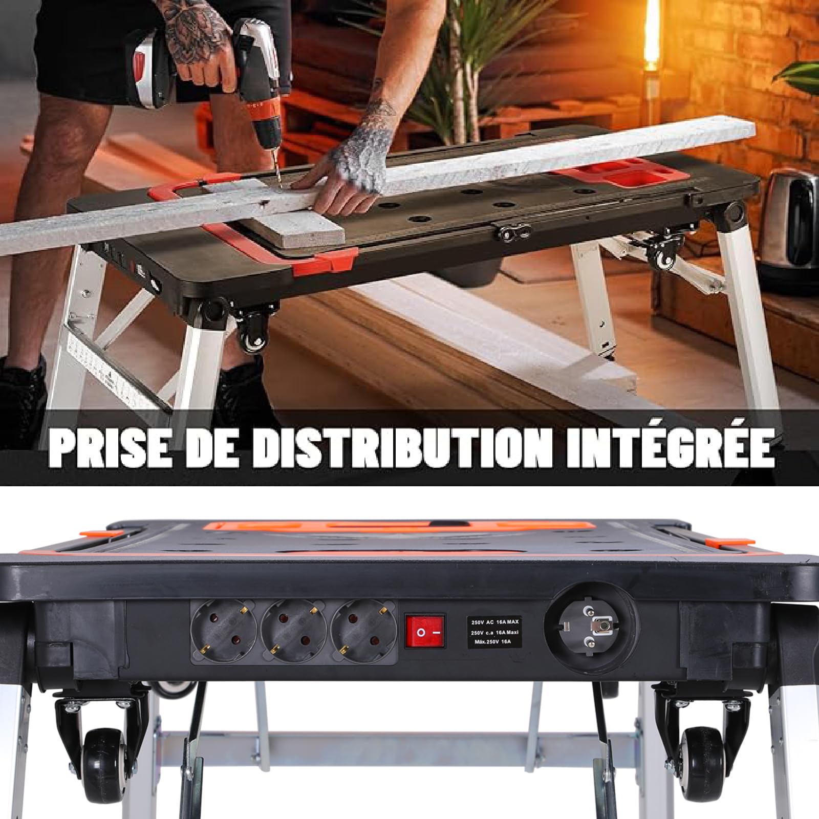 LIFERUN 7en1 Etabli Pliant, Établi Pliable, Chariot Portable Pliable,4 Roue