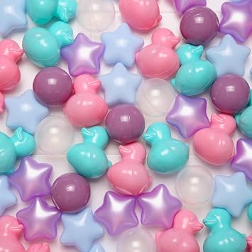 TRENDPLAY Ball Pit Balls Shapes Pastel, Duck Star Shape Non Toxic for Toddlers Kids Baby Girls Boys Dogs Soft Play,Party, 50 100 200