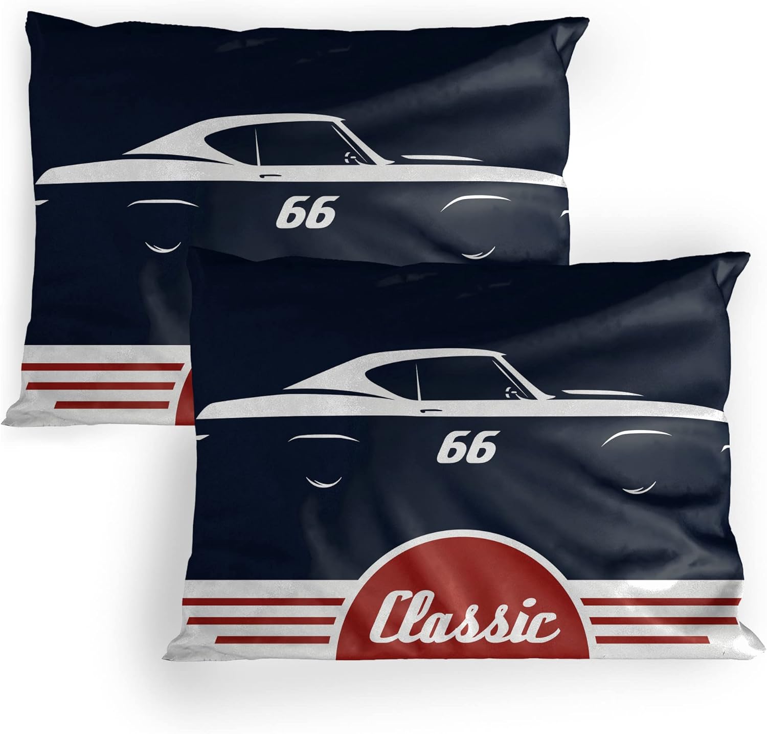 Lunarable Man Cave Pillow Sham Set of 2, Classic Vintage Sports Car Muscle Vehicle Silhouette Old Fashioned Style, Quality Microfiber Bedding Item for All Seasons, 26" x 20", Navy Burgundy
