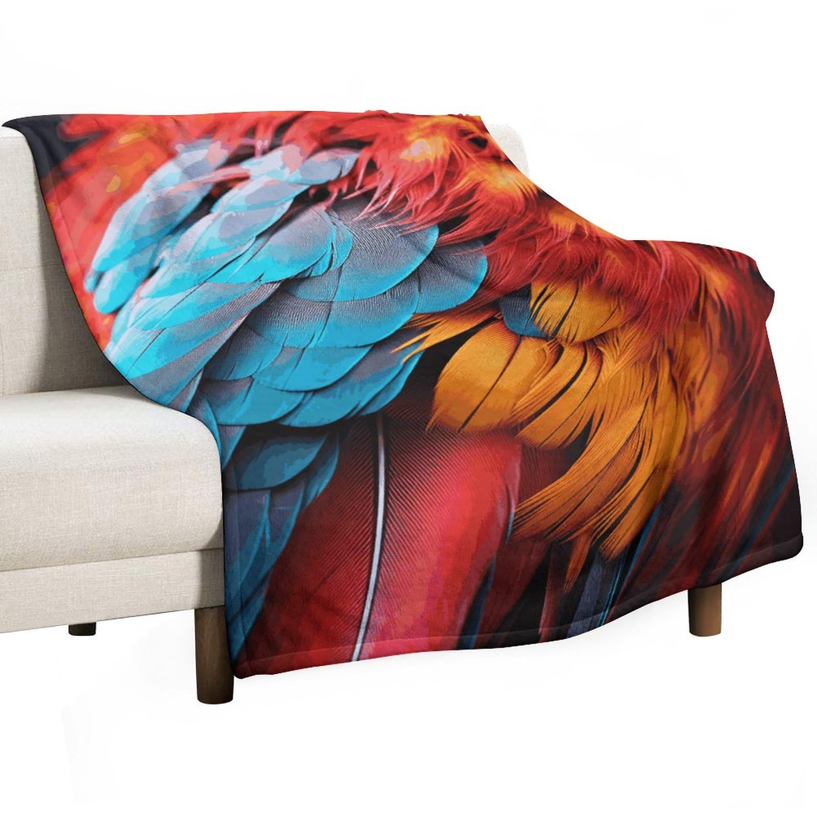 Couverture en flanelle imprimé plumes colorées 127x178 cm