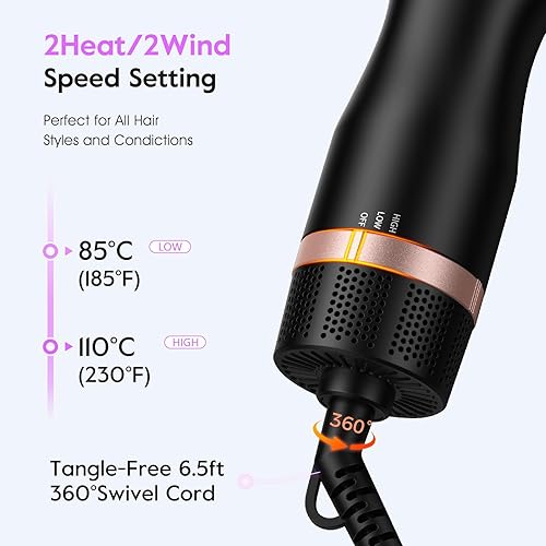 Miniatura 6 de slopehill Mini Secadora de Pelo con Cepillo de Viaje de Doble Voltaje, Cepillo de Aire Caliente de 1000 Vatios con Enchufe Europeo, Secadora y Negro