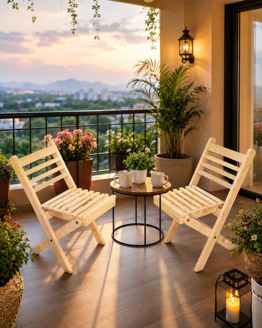 Solid Wood Foldable Chair Set of 2 for Living Room, Balcony, Garden & Patio | Heavy Duty Wooden Folding Chairs | Space Saving Portable Seating | Natural Finish-image-18