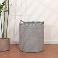 Vista 8 de Cesta de lavandería tejida de gran tamaño de 90 litros, cesta de lavandería alta de algodón para mantas, ropa, almohadas, juguetes, zapatos, cubo