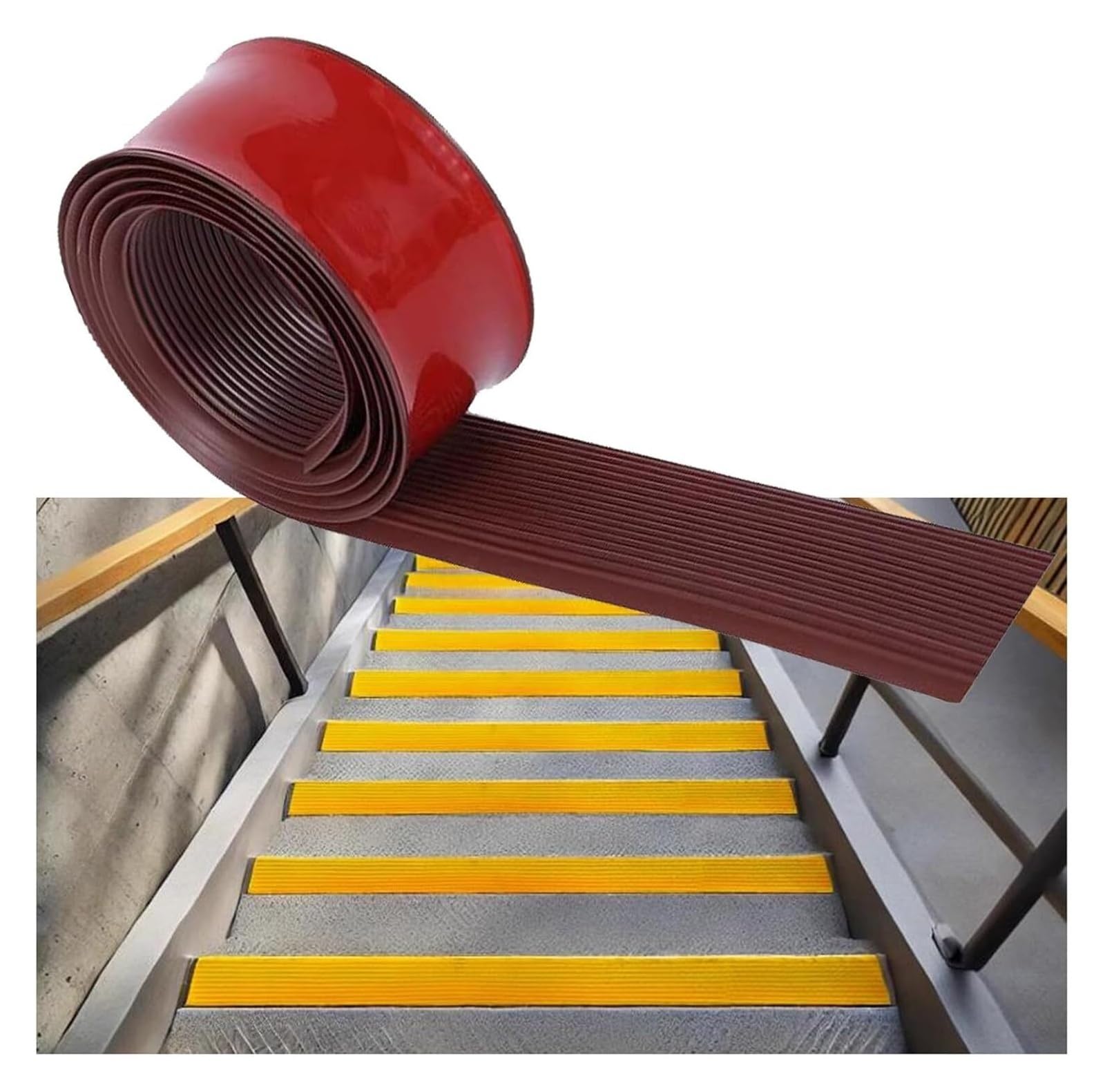 Rutschfeste, flexible PVC-Stufen, 5 Meter langer Kantenschutz for Treppenstufen, selbstklebende Kantenleiste for Kindergärten und Schulen(Brown,4cm)