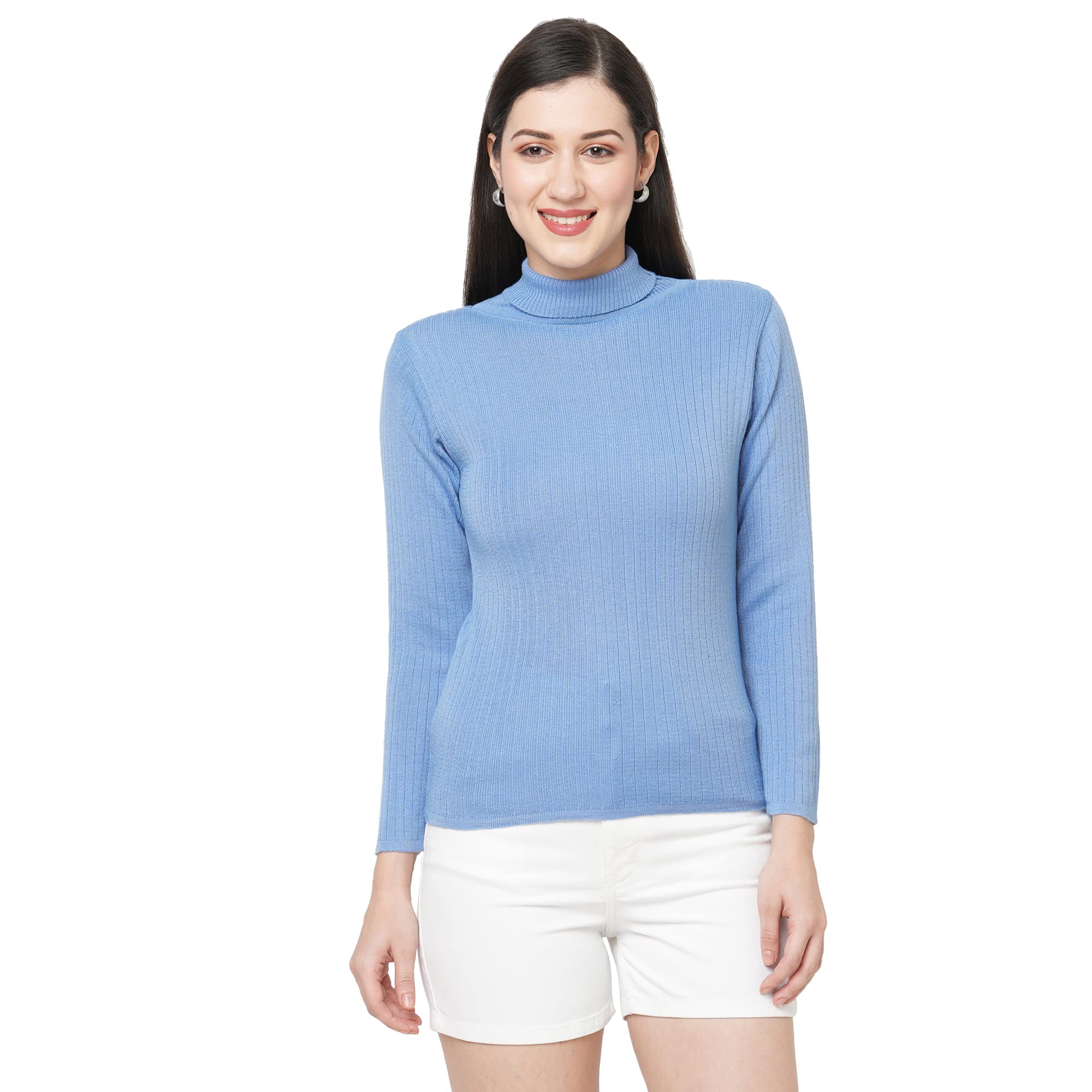 Drop Needle Flat Knit Turtleneck Full-Sleeves Top-image-34