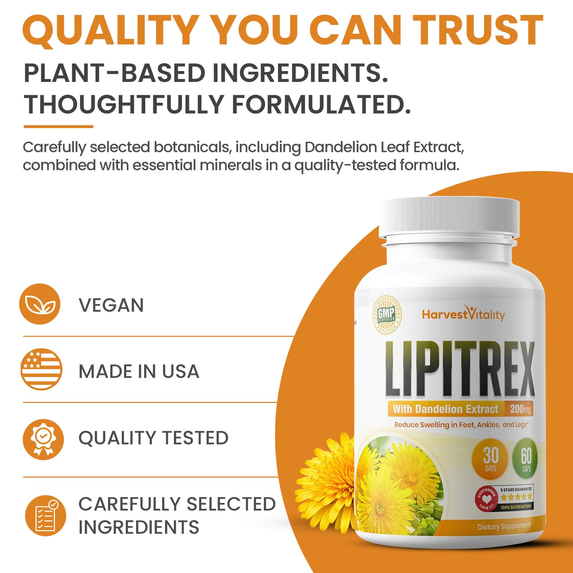 Do You Deal with Swollen Legs and Feet? Try Lipitrex Diuretic Water Pills That Help Reduce Swelling In Feet, Ankles and Legs - These Natural Water Pills Use Dandelion, Uva Ursi & More for Edema Relief — Amazon image 7