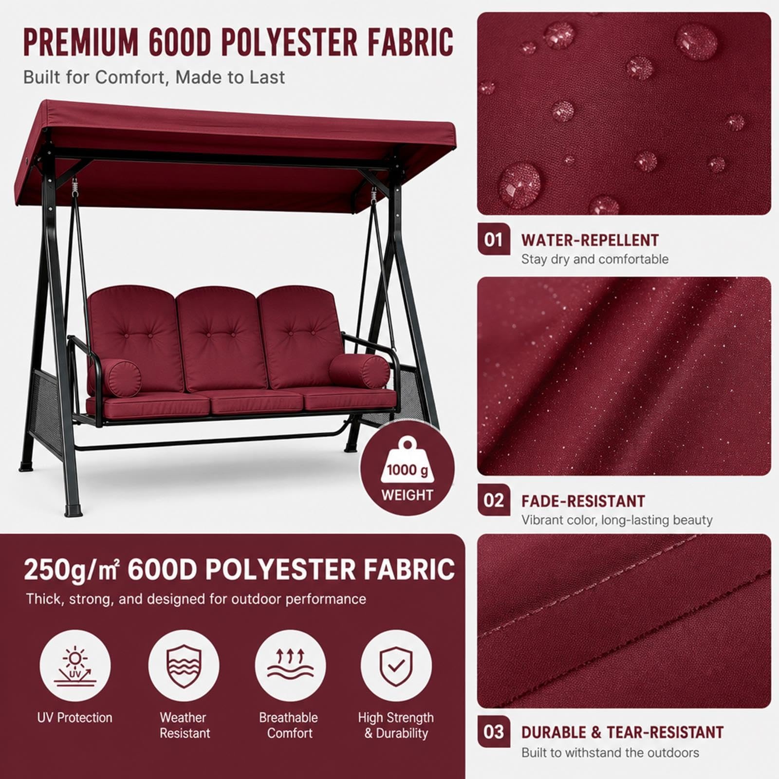 Copridondolo telo ricambio per giardino resistente alle intemperie | Poliestere 600D 250g/m², resistente agli strappi, facile pulizia, per giardino terrazzo(Gray)