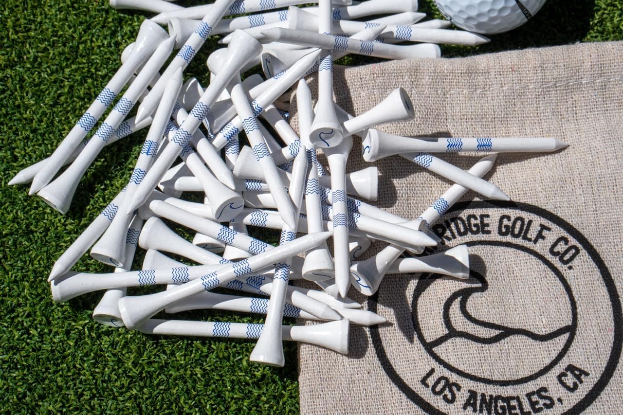 100 Count - Bamboo Golf Tees, 2.75 inch, Blue Wave Pattern Design, with Canvas Storage Bag (Blue Wave Pattern)