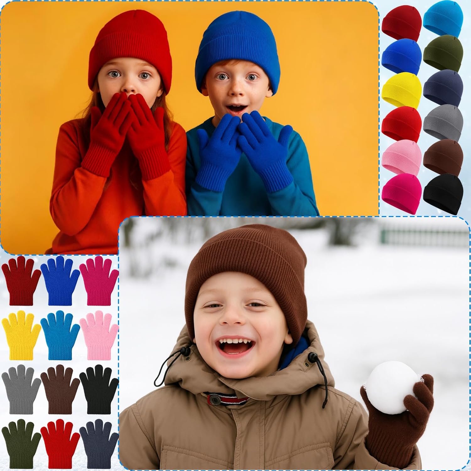Kigeli 96 Pcs Kids Winter Beanies and Gloves Set Warm Cold Weather Hats Unisex Bulk Pack Gift for Girl Boy School Multicolor(12 Colors) - Image 5
