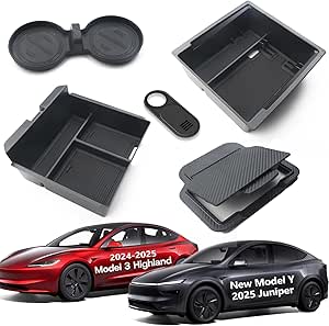 ELE3ST 6Pcs Flocked Material Center Console Organizer Tray For Tesla Model 3 Model Y With Hidden - View #2