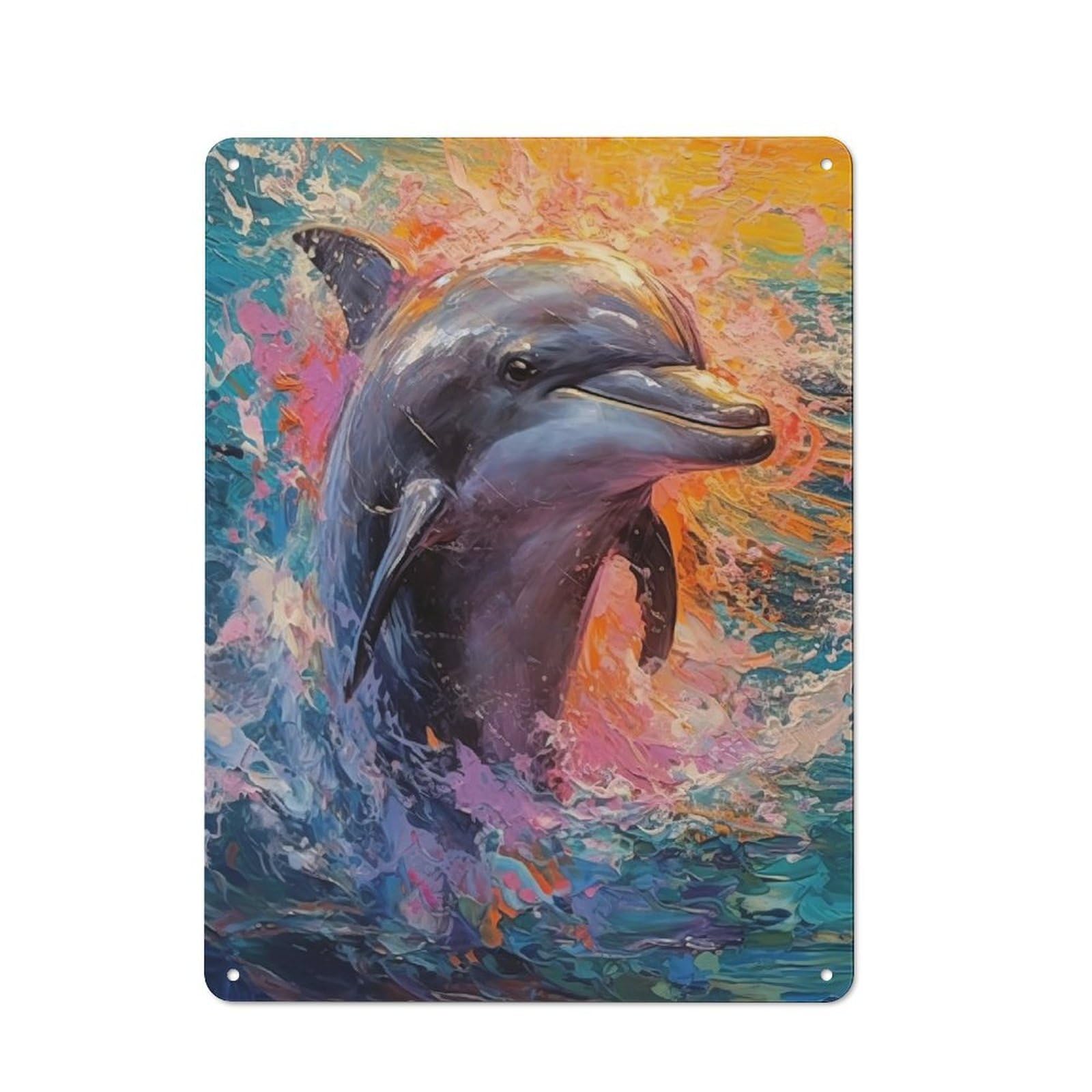 Junmoney Palette Dolphin Painting Printed Metal Sign 40X30cm For Home Office Or Studio, A Christmas Gift For People Styling Home Office And Studio