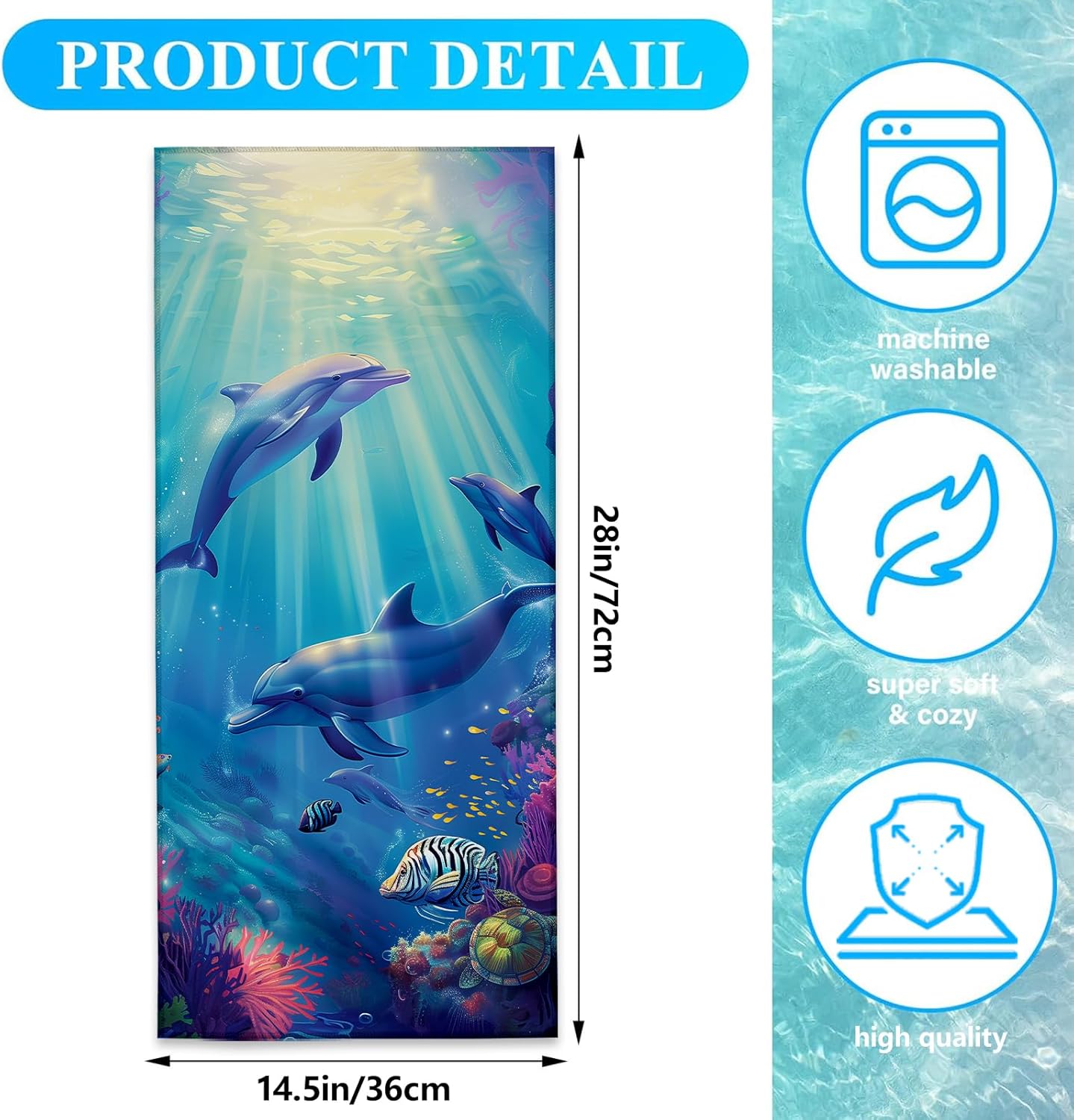 Adorable Dolphin Hand Towels, Soft Decorative Marine Design Hand Towel Set of 2 for Bathroom Hotel Home, Absorbent Dish Towels for Kitchen Drying Farmhouse Gifts 14×28 Inch - Image 3