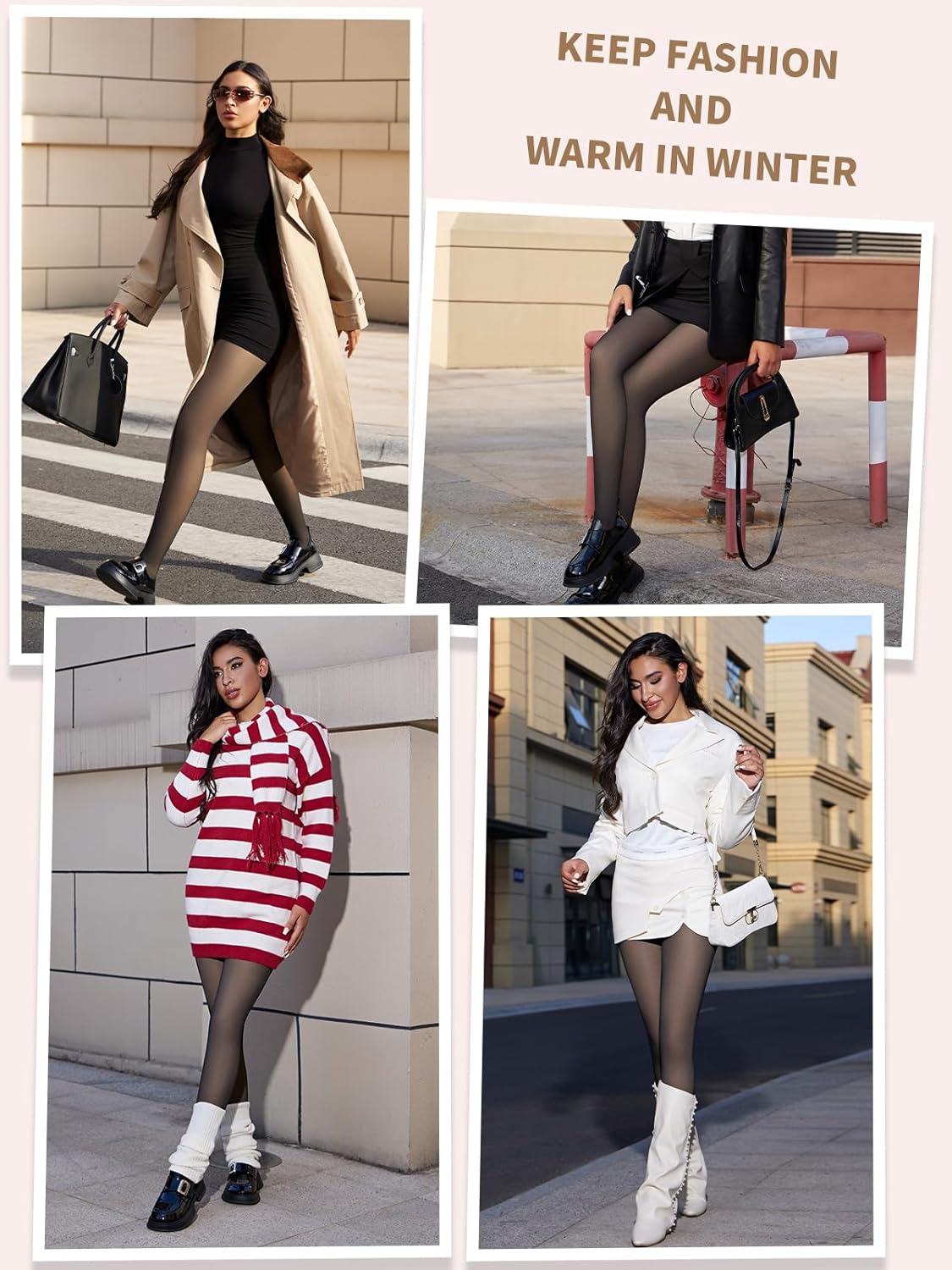 Women's Fake Sheer Thermal Tights - Plush Fleece Lined Winter Leggings, Slimming Opaque Warm Pantyhose - Image 6