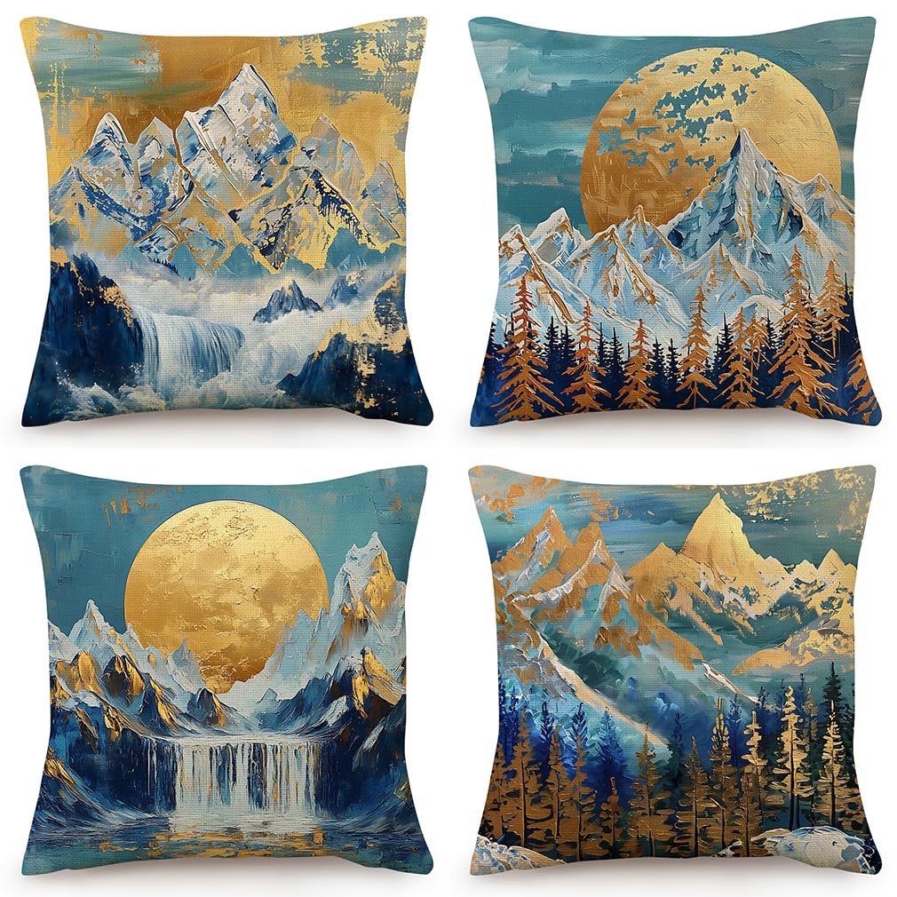 Housse Coussin 60X60 Paysage d'or chic en coton lin durable pour un canapé élégant
