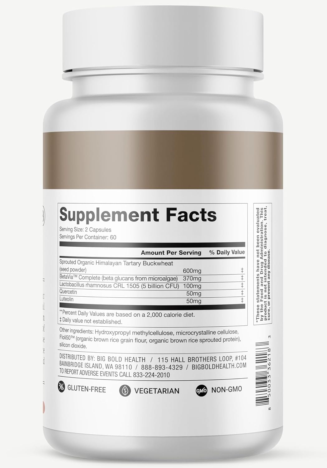 BIG BOLD HEALTH Microbiome Rejuvenate Prebiotic + Probiotic Supplement for Gut Health & Immune Support - with Himalayan Tartary Buckwheat - Gluten-Free (120 Count (Pack of 1))