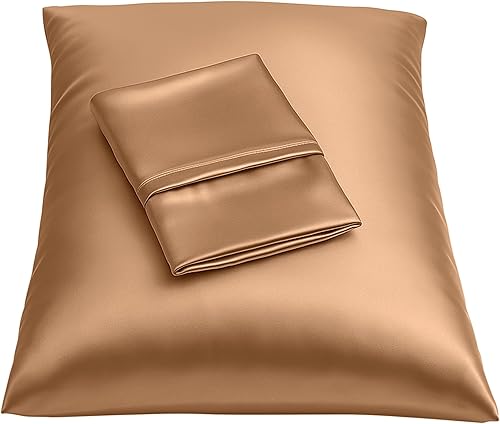 ShopBedding - Lujosa funda de almohada de satén para el cabello, 2 unidades, satinada, estándar, con cremallera, estampado de cebra marrón, Blissford