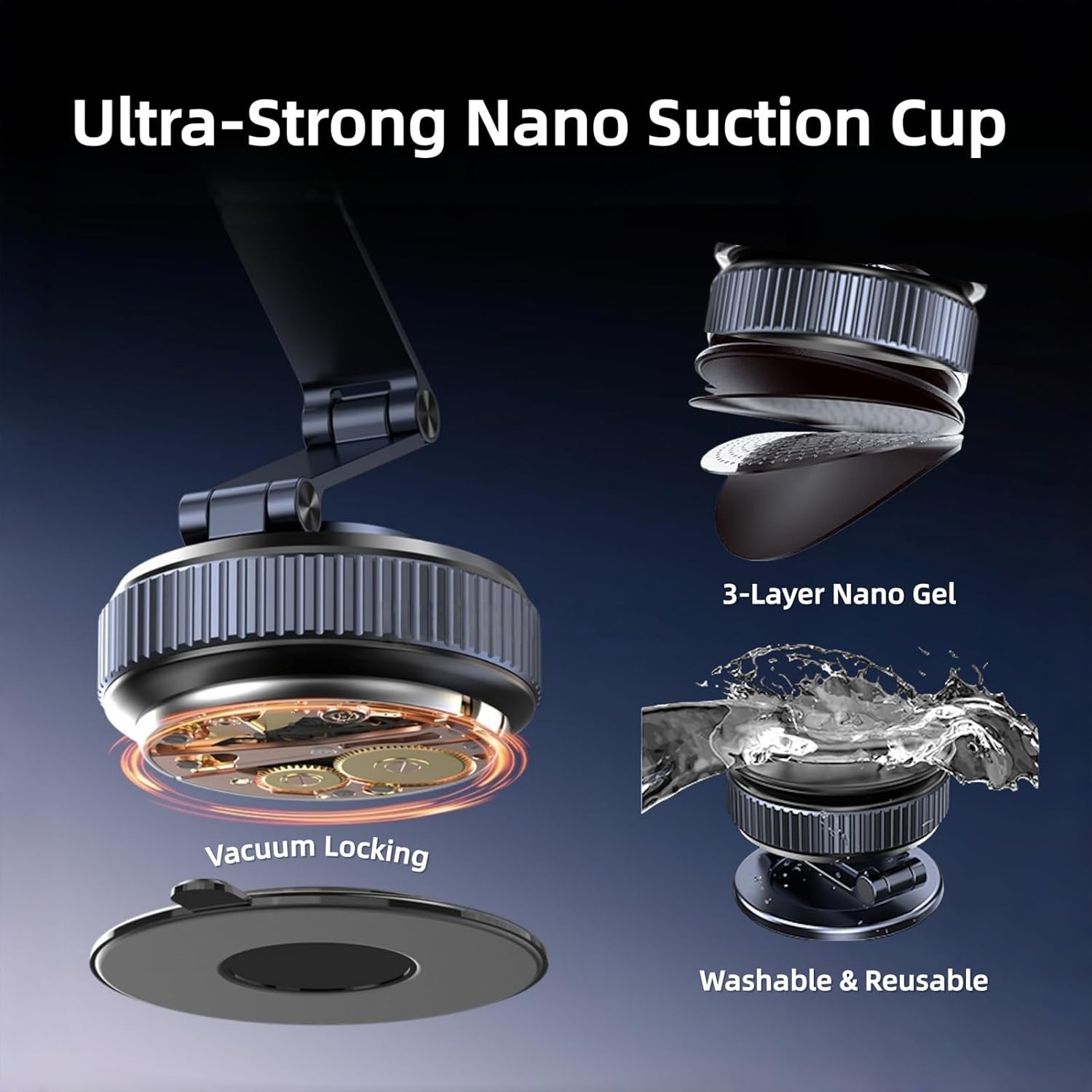 Magnetic Car Phone Holder with Suction Cup 360° Adjustable Foldable Phone Mount Zinc-Alloy Phone Holders for Your Car for Tesla iPhone 17 Pro Max 16 15 14 13 12 Plus