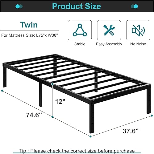 Miniatura 27 de Marco de cama Queen de 16 pulgadas, no necesita somier, plataforma de metal resistente tamaño Queen, soporte de hasta 3000 libras, fácil montaje,
