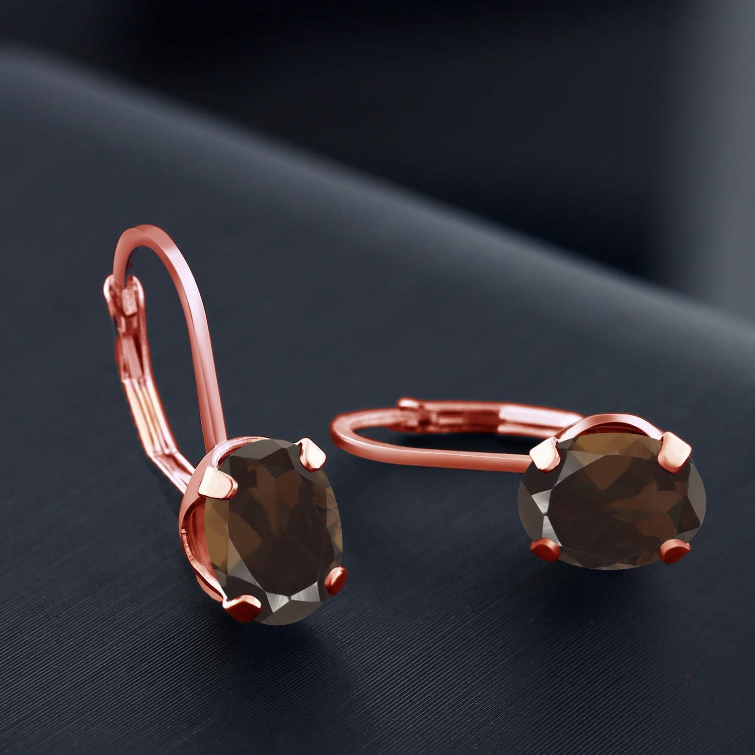Gem Stone King 2.40 Cttw Brown Smoky Quartz Rose Gold Plated Earrings For Women | Oval 8X6MM