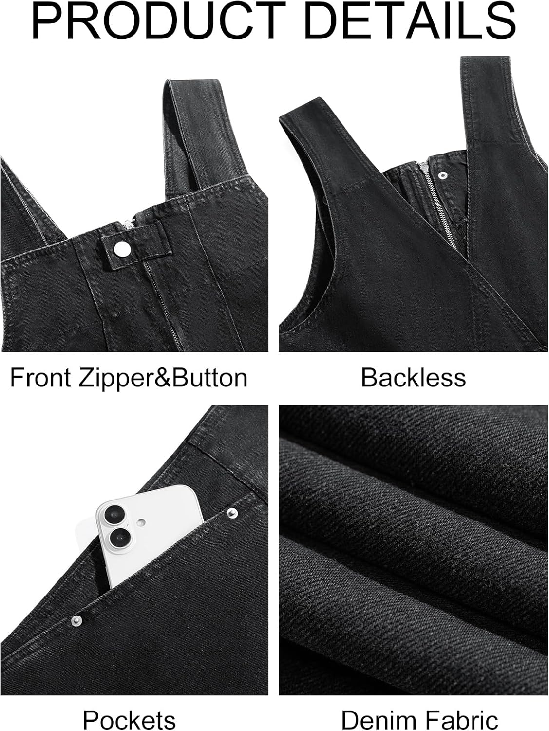 Cicy Bell Womens Casual Denim Bib Overalls Wide Leg Sleeveless Zipper Loose Jean Pants Jumpsuits with Pockets - Image 5