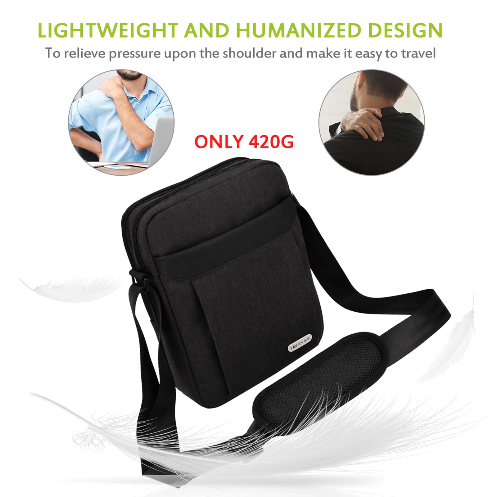 Borsello Uomo Tracolla in Tela con Multi-scomparti (Compatibile con Tablet iPad da 10,5 Pollici, 25 cm), Grigio Scuro