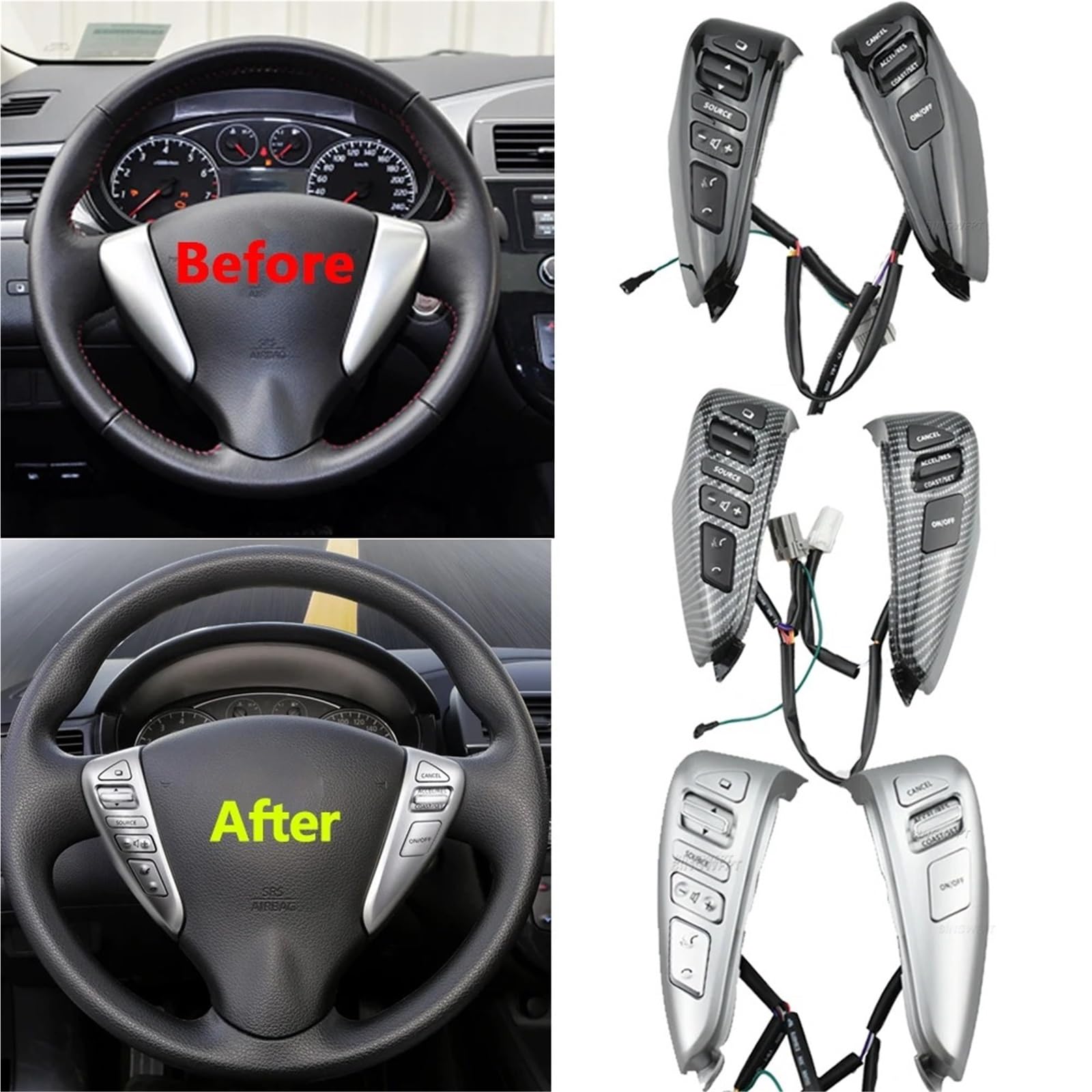 Lenkradschalter Kompatibel 25550-3DA6A Für NISSAN TIIDA Für SENTRA SUNNY Livina ALMERA Lenkrad Tempomat Taste Schalter(Silvery)