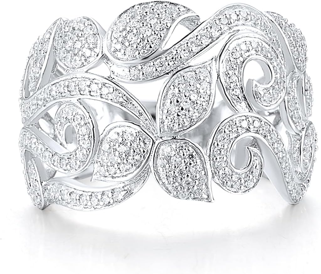 Santuzza 925 Sterling Silver Leaf Vine Pattern Ring White Cubic Zirconia Plant Ring for Women - Image 2