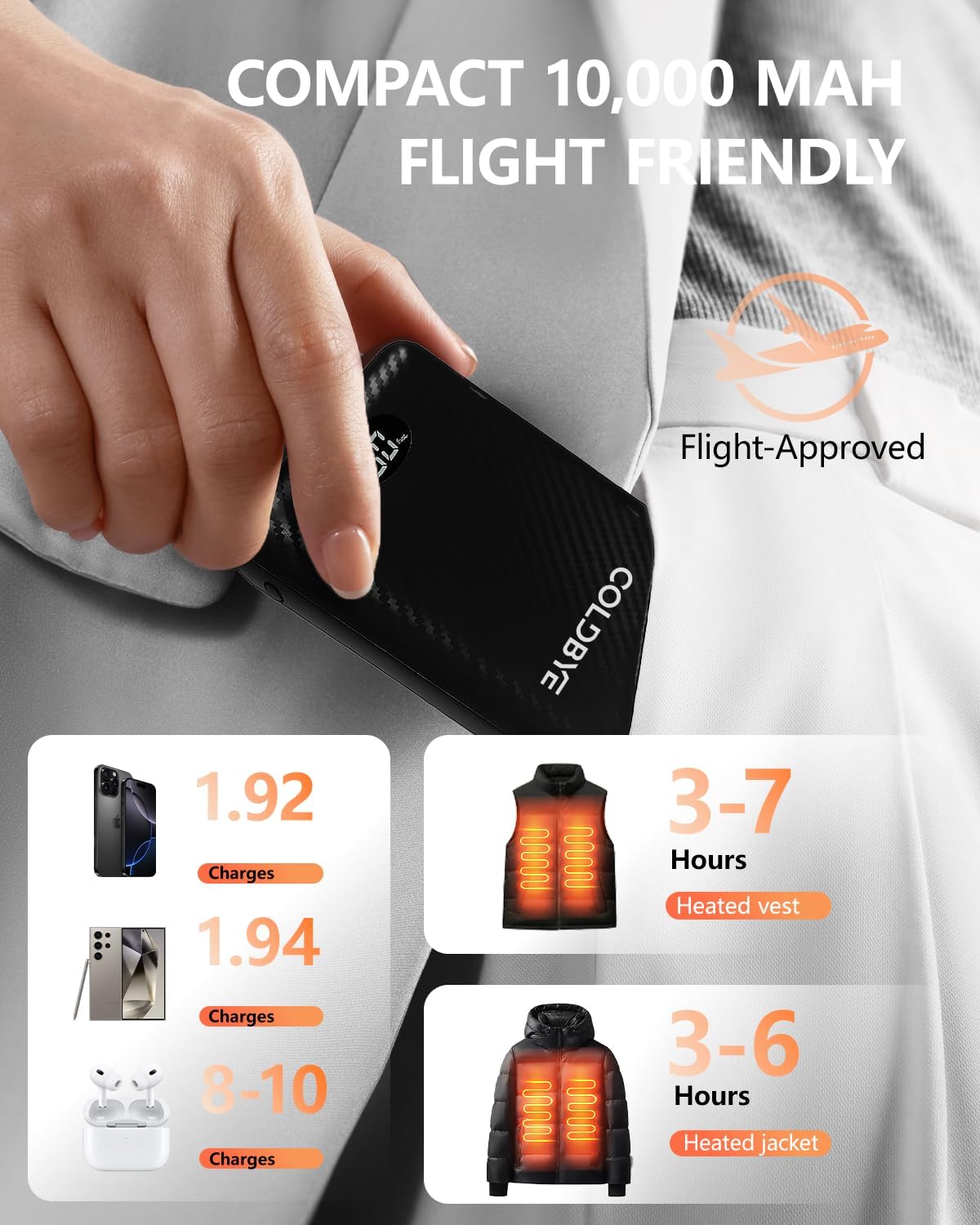 ColdBye 7.4V 14000mAh Heated Vest Battery Pack with LED Display, DC/USB/Type-C Output for Heated Vests & Jackets, Compatible with ORORO and Venustas (Supports DC 7.4V & USB 5V Heated Clothing) - Image 5