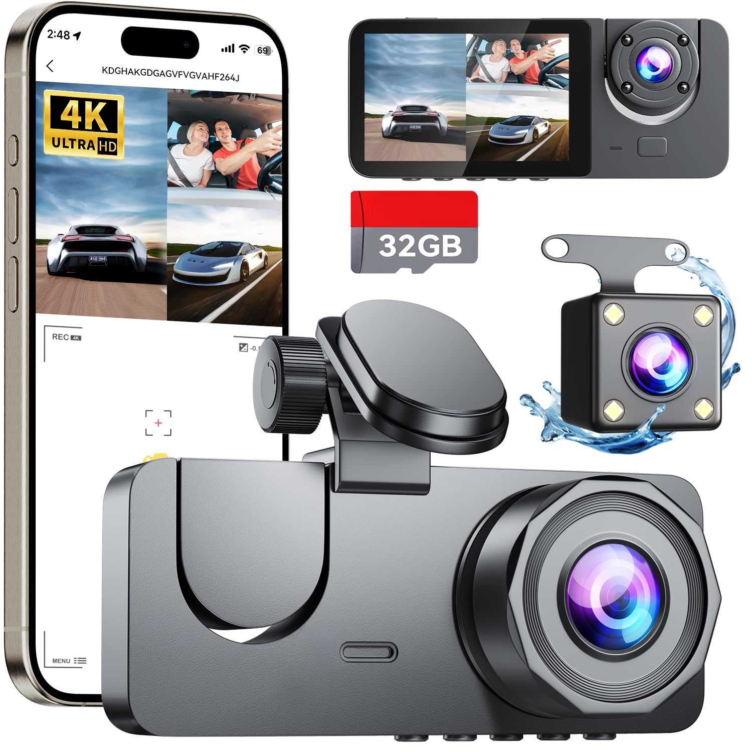 dashcam 4K Wi-Fi GPS grand angle 170° fonction d'enregistrement en boucle caméra de voiture pour conducteur américain