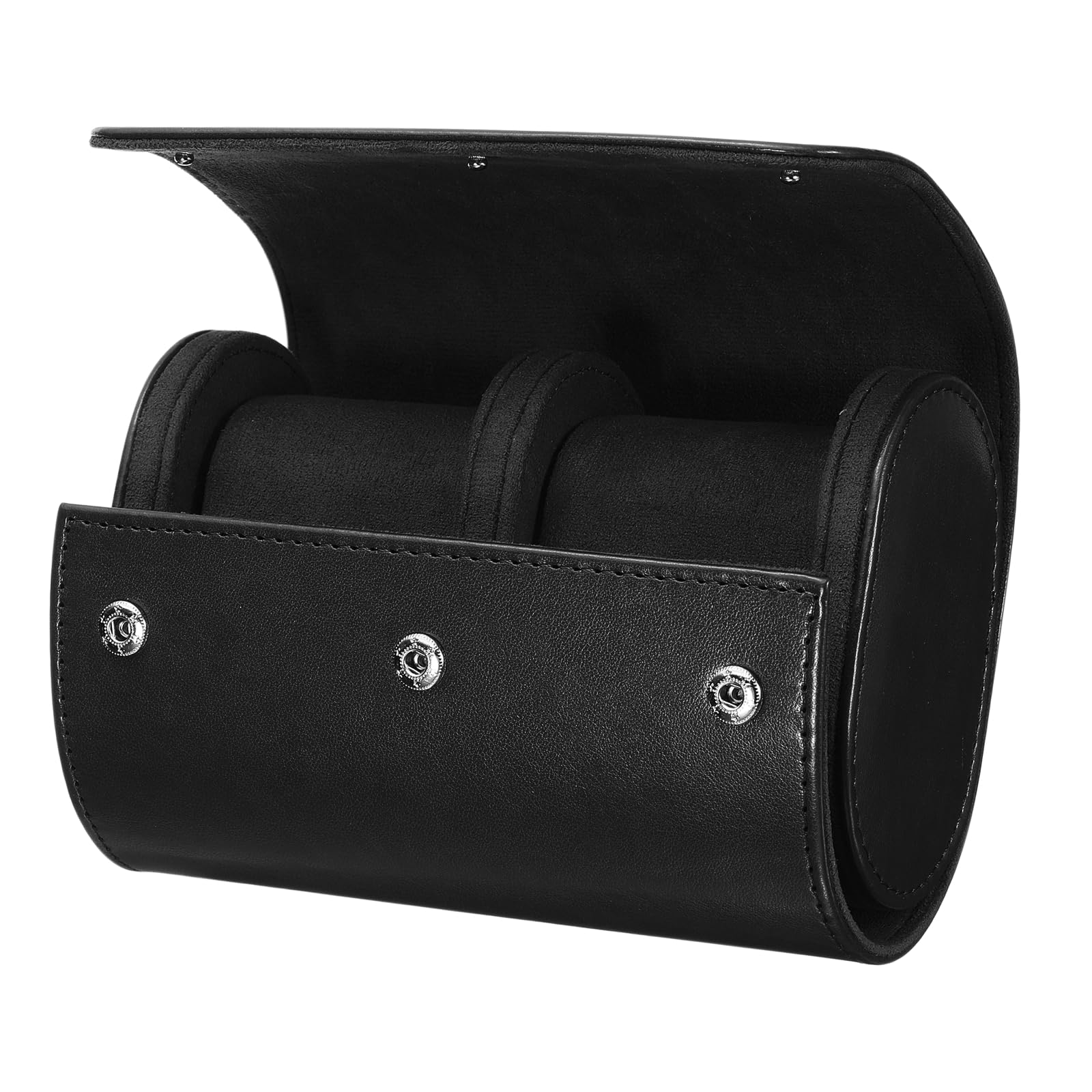 HVMBEUGOS sourcing map Watch Roll Travel Case 2 Slot Portable Leather Watch Case for Men and Women, Watches Storage Organizer with Removable Pillows for Traveling, Display, Home Storage, Black